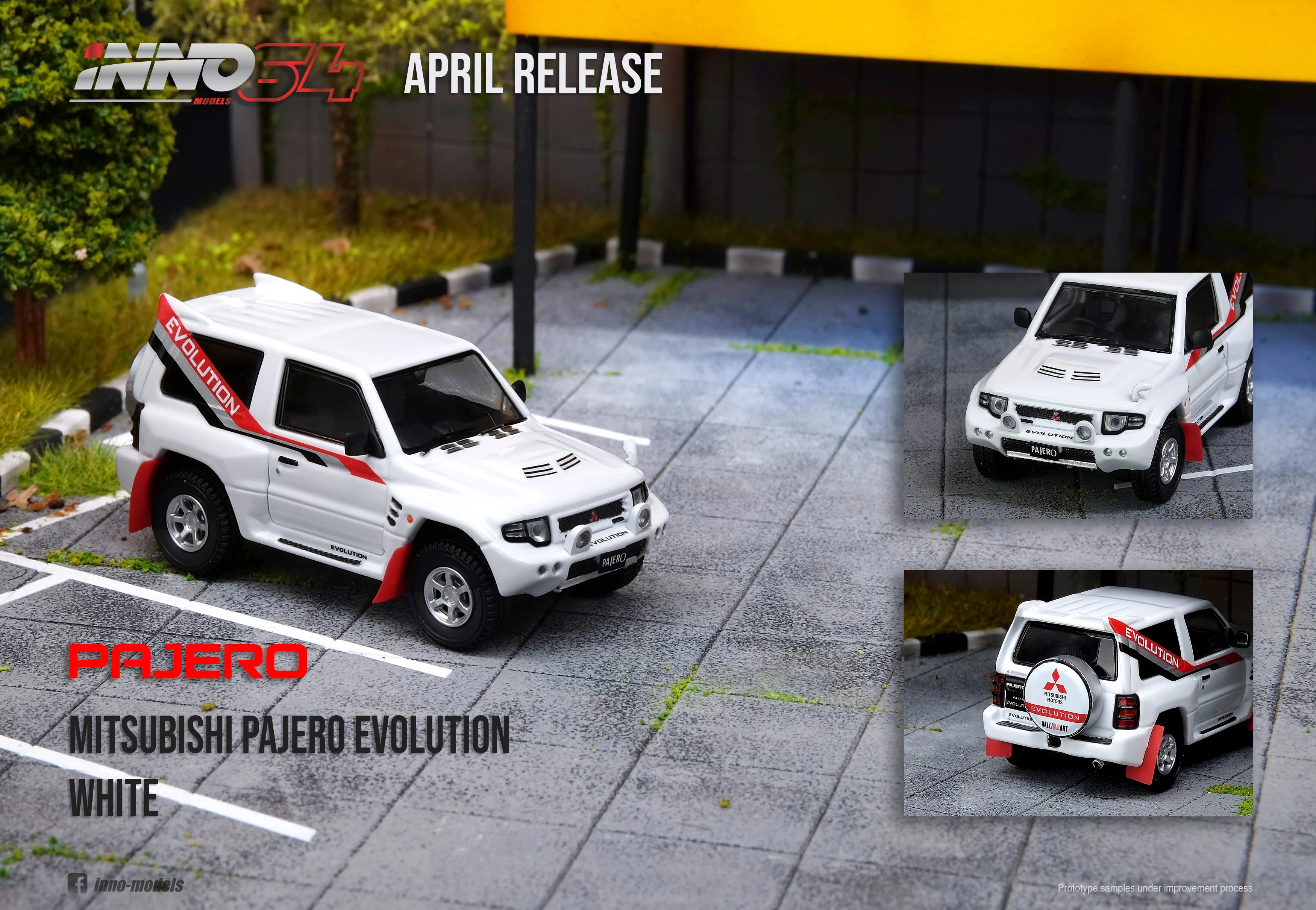 INNO64 1/64 MITSUBISHI PAJERO EVOLUTION White With Extra Wheels IN64-EVOP-WHI - Image 5