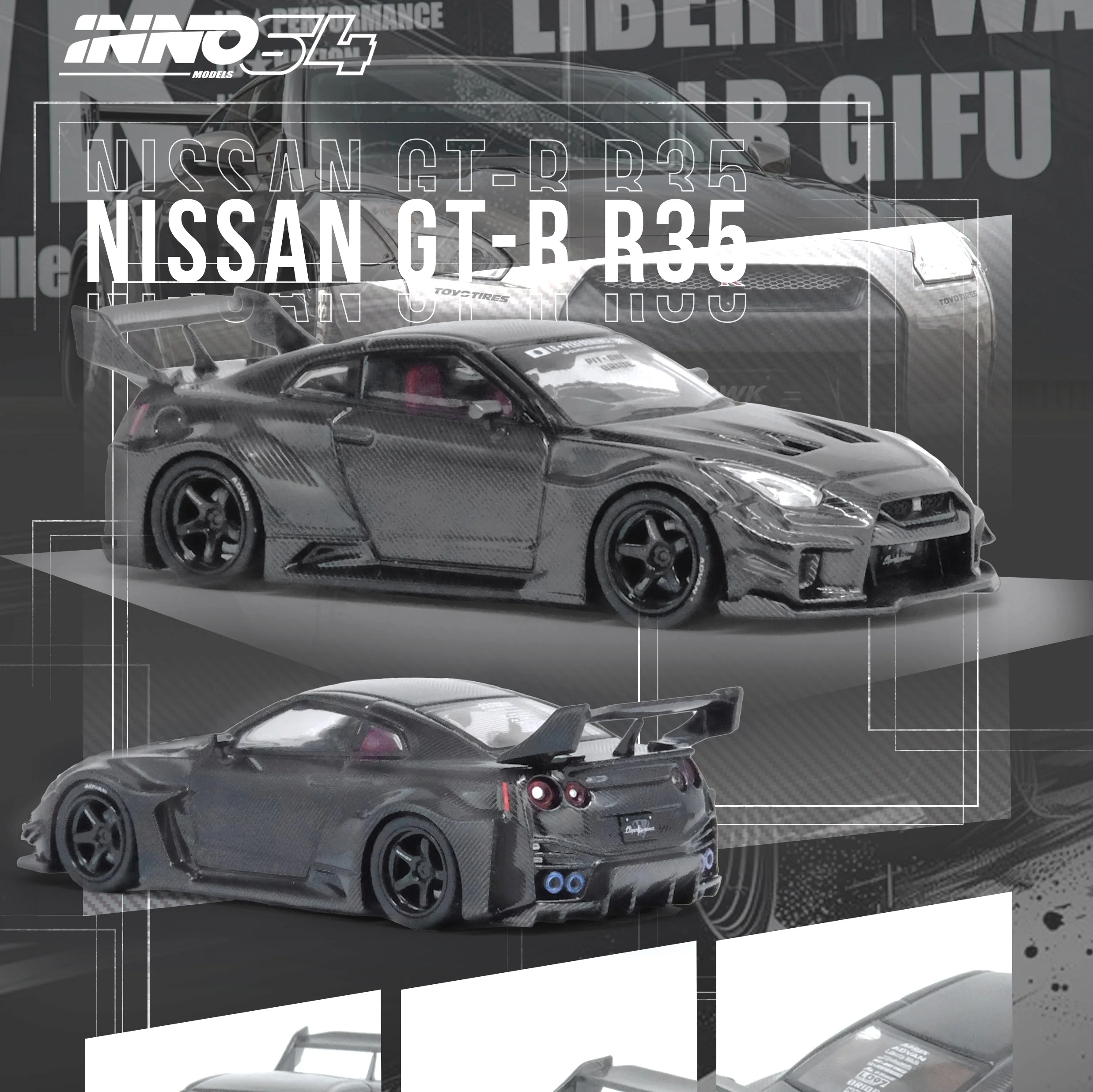 INNO64 1/64 NISSAN GT-R (R35) LBWK SUPER SILHOUETTE 35GT-RR Full Carbon IN64-LBWKR35-FC - Image 2
