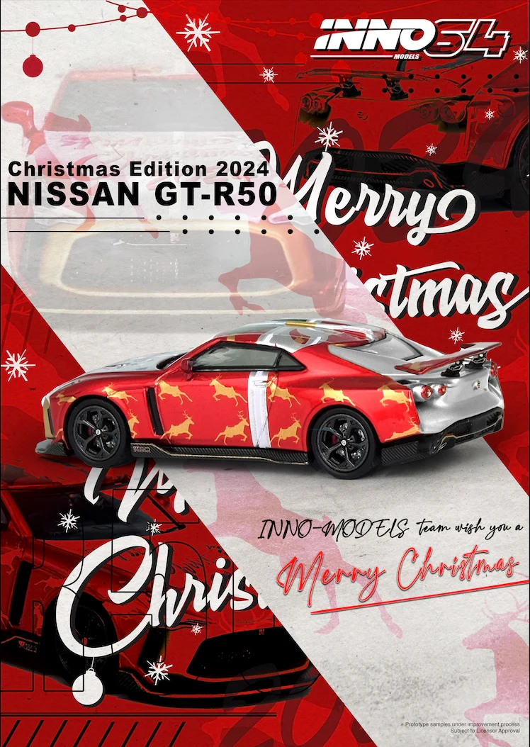 INNO64 1/64 NISSAN GT-R50 "X'MAS 2024" Special Edtion With Chrome Gold Chase Car Limited Production IN64-R50-XMAS24 - Image 2