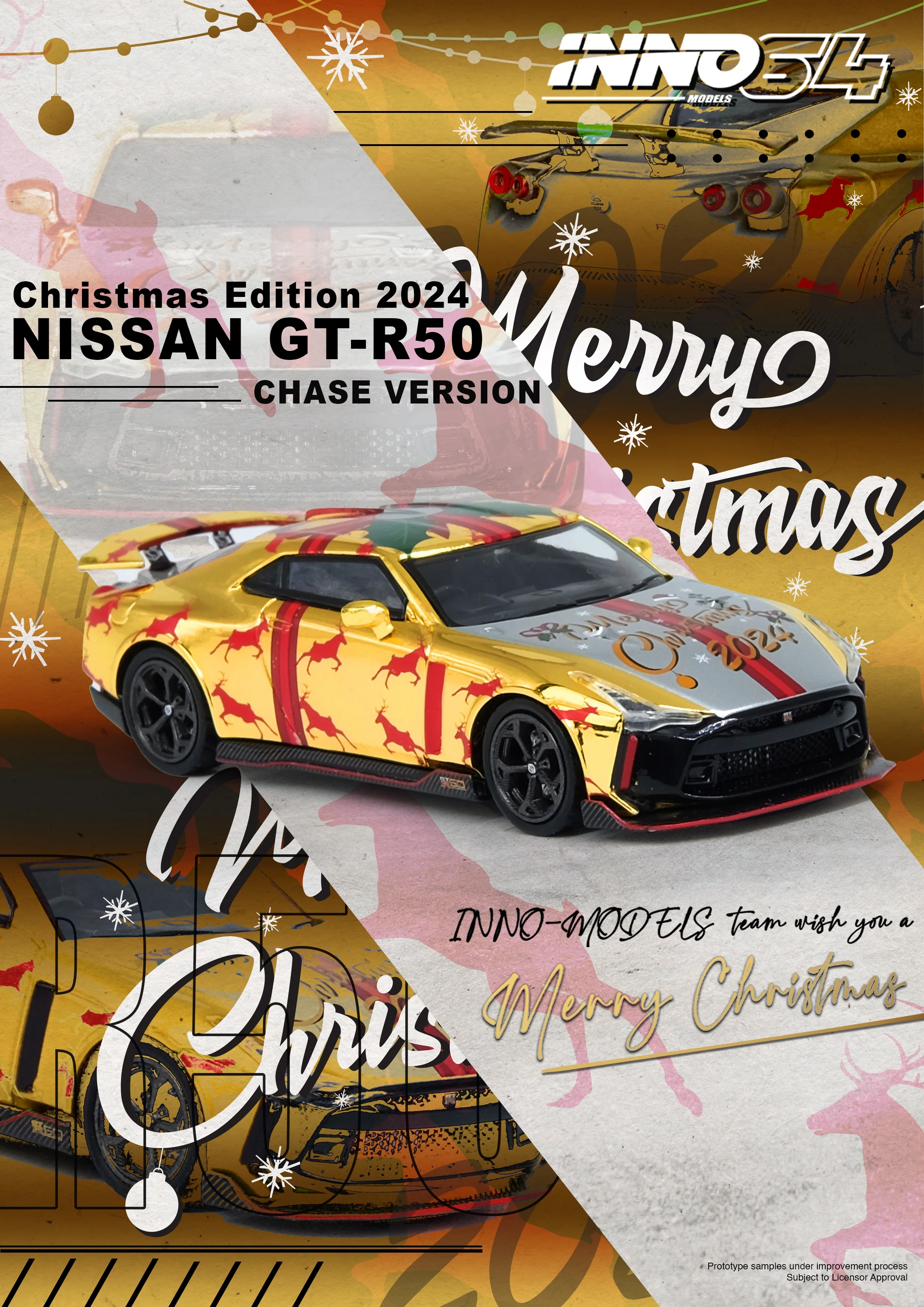 INNO64 1/64 NISSAN GT-R50 "X'MAS 2024" Special Edtion With Chrome Gold Chase Car Limited Production IN64-R50-XMAS24 - Image 3