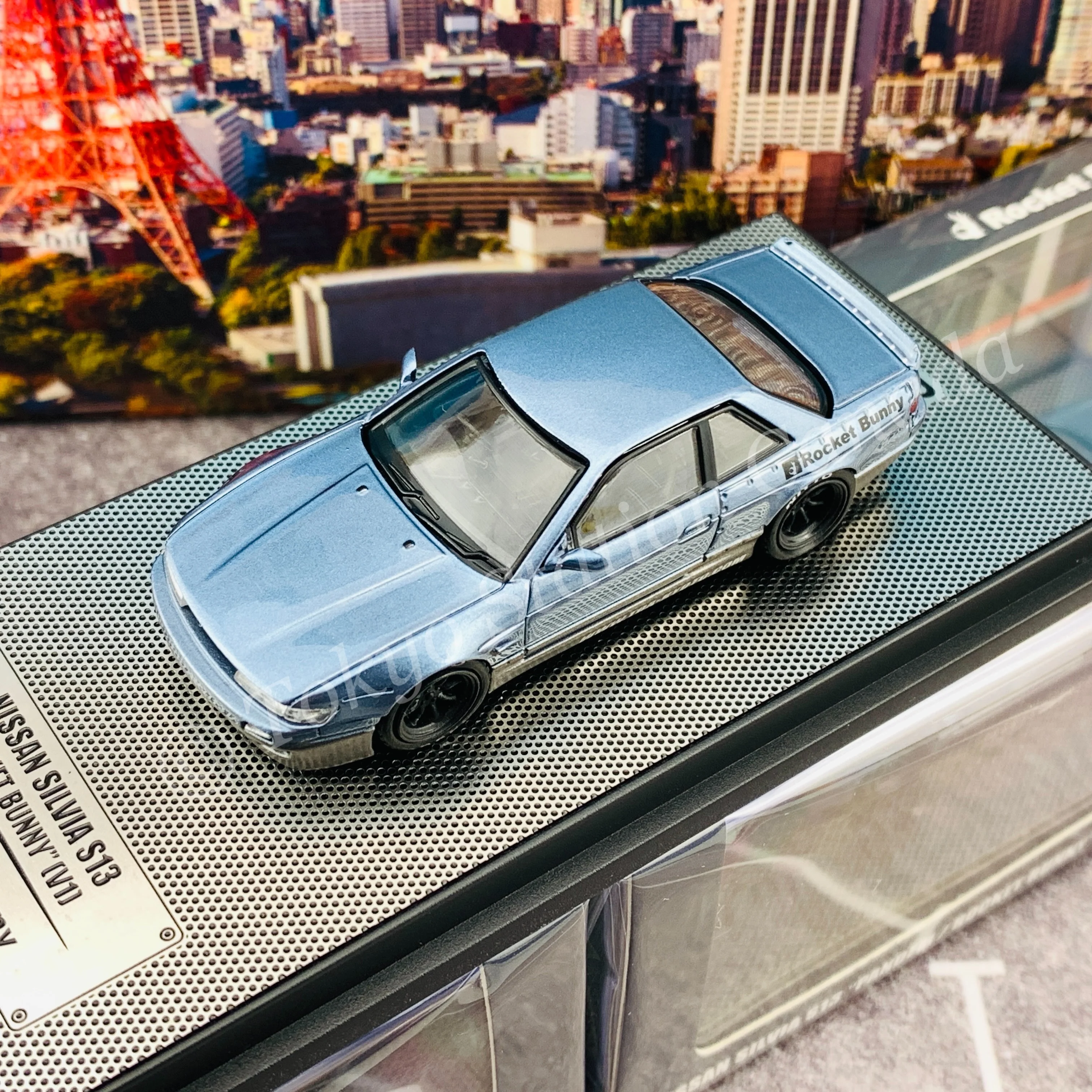 INNO64 1/64 NISSAN SILVIA S13 PANDEM ROCKET BUNNY V1  Two-Tones Blue/Grey Metallic IN64-S13V1-2TBG - Image 4