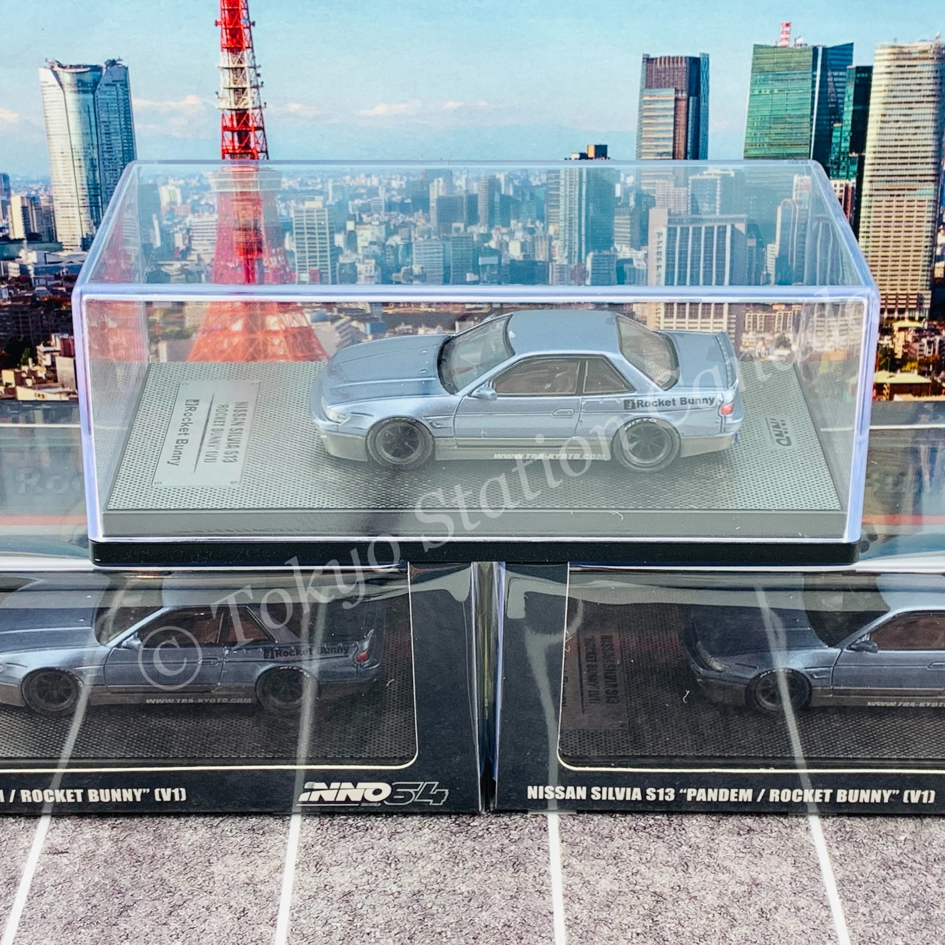 INNO64 1/64 NISSAN SILVIA S13 PANDEM ROCKET BUNNY V1  Two-Tones Blue/Grey Metallic IN64-S13V1-2TBG - Image 6
