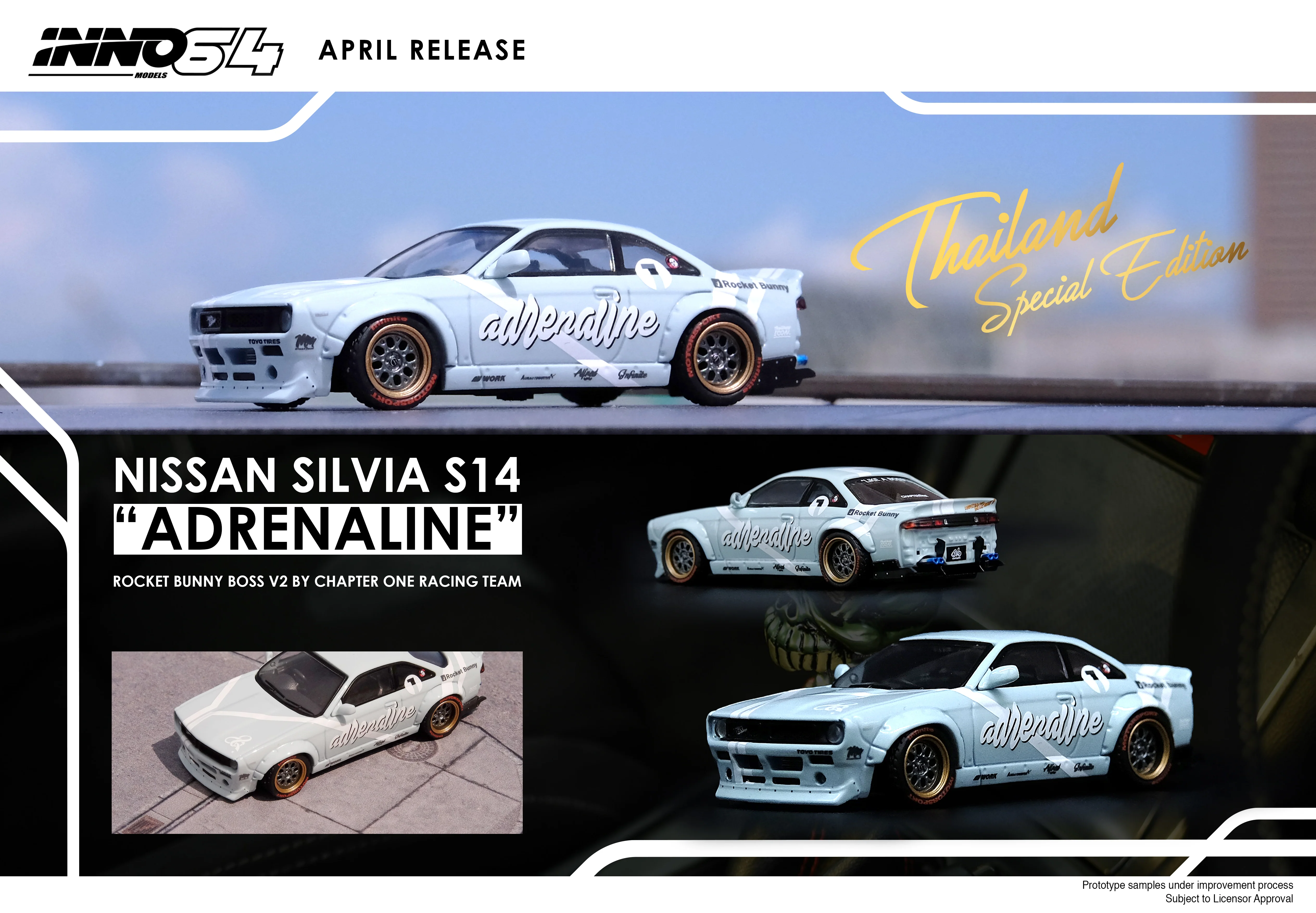 INNO64 1/64 NISSAN SILVIA S14 "ADRENALINE"  Rocket Bunny Boss by Chapter One THAILAND SPECIAL EDITION IN64-S14B-CH1 - Image 7