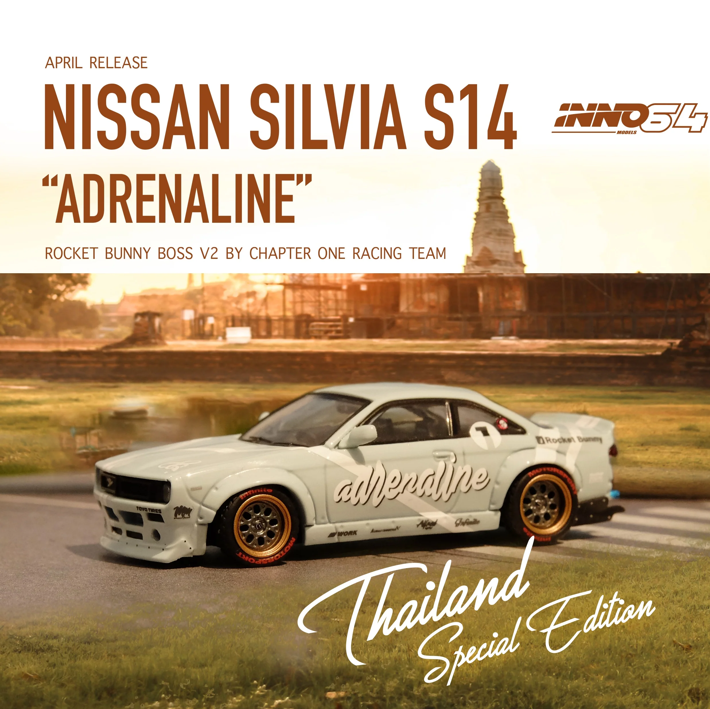 INNO64 1/64 NISSAN SILVIA S14 "ADRENALINE"  Rocket Bunny Boss by Chapter One THAILAND SPECIAL EDITION IN64-S14B-CH1 - Image 9