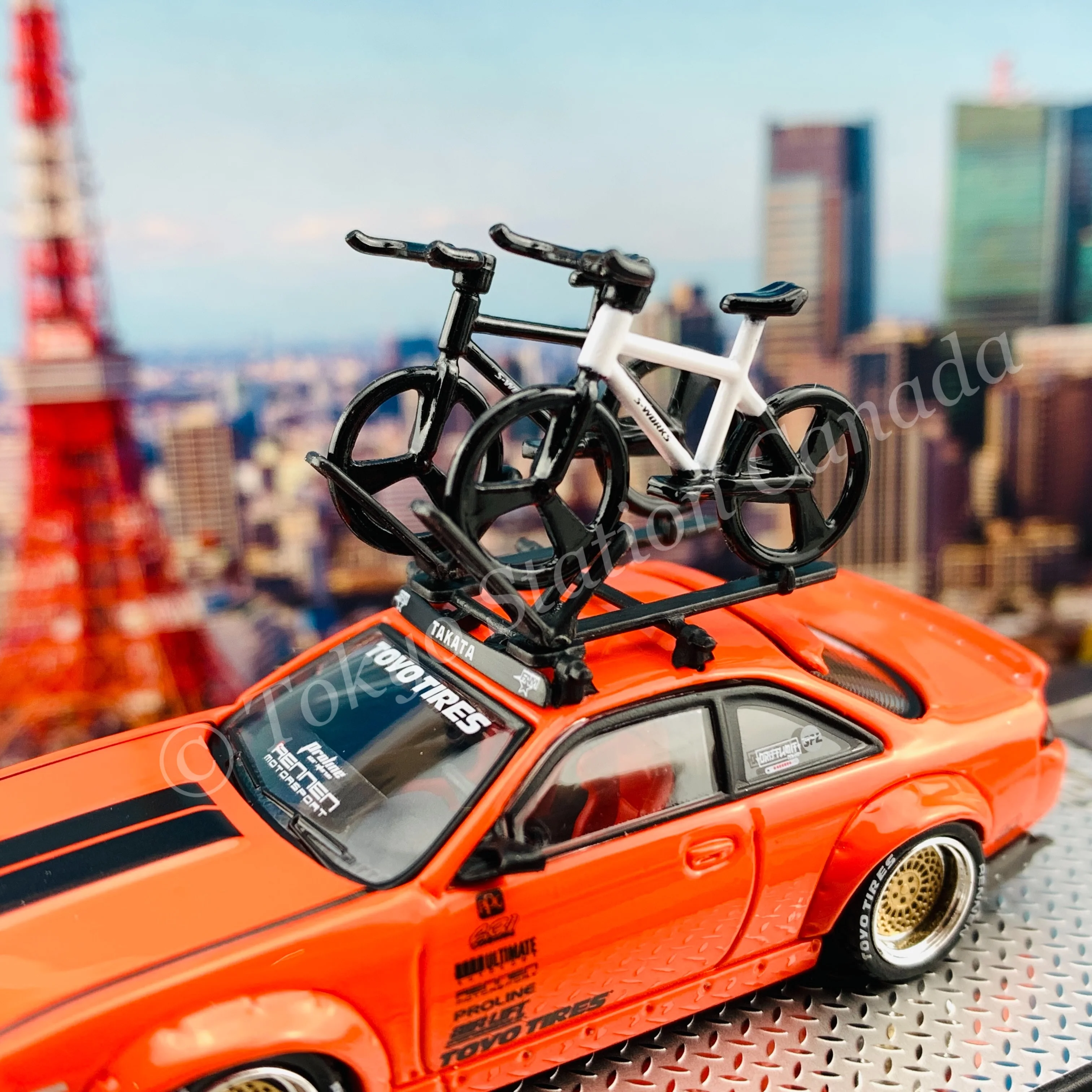 INNO64 1/64 NISSAN SILVIA S14 Rocket Bunny Boss Aero With Roof Rack and Bicycles IN64-S14B-SEMA15 - Image 3