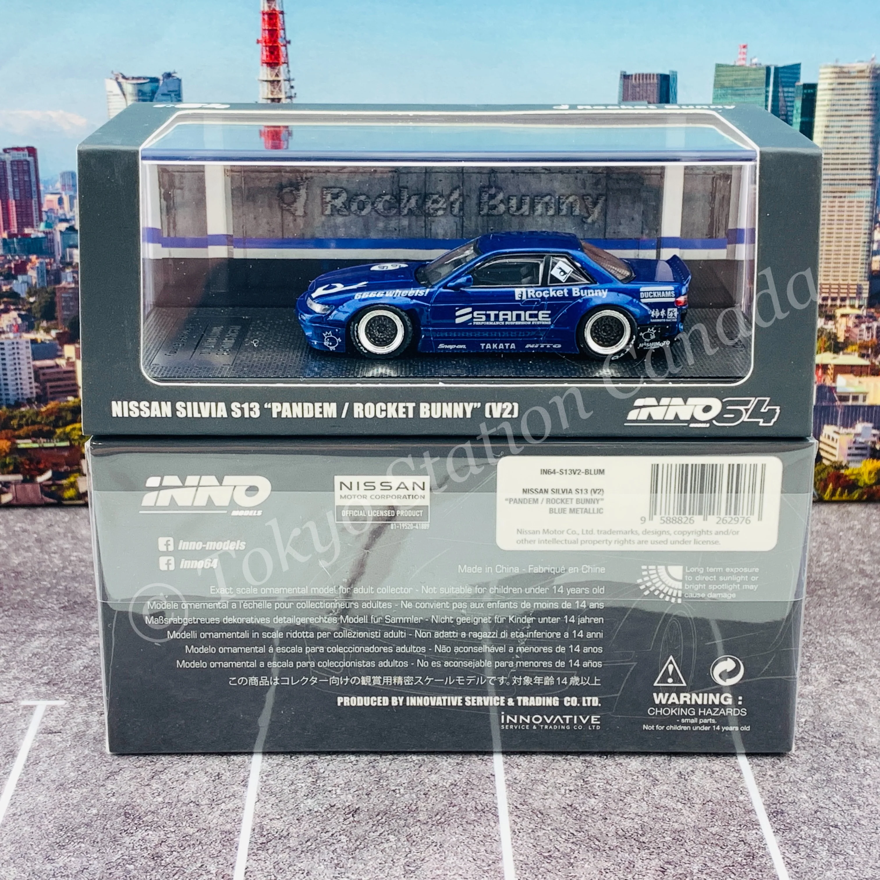 INNO64 1/64 NISSAN SILVIA S13 V2 PANDEM / ROCKET BUNNY Blue Metallic IN64-S13V2-BLUM - Image 6