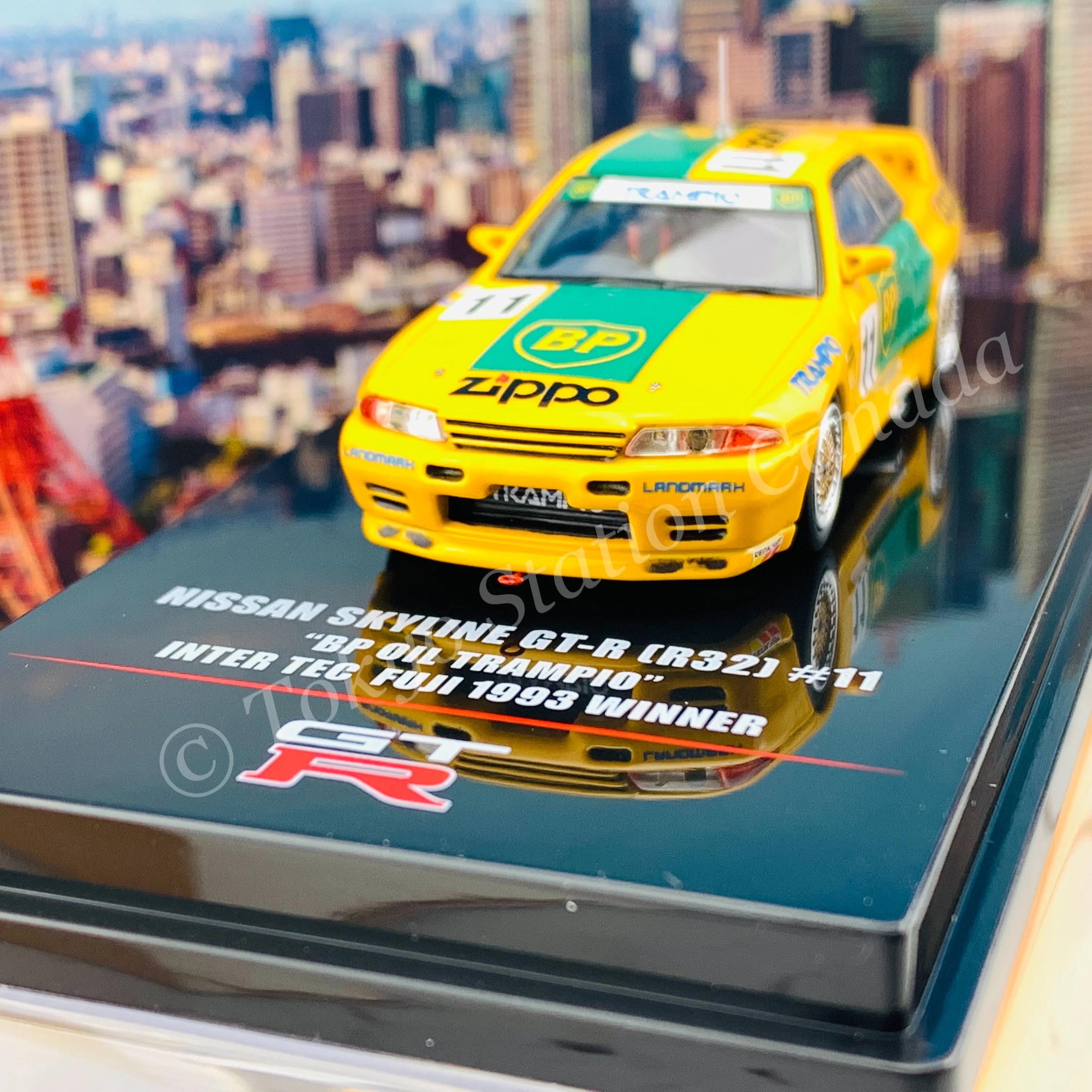 INNO64 1/64 NISSAN SKYLINE GT-R R32 #11 "BP OIL TRAMPIO"  Inter TEC Fuji 1993 Winner IN64-R32-BP - Image 3