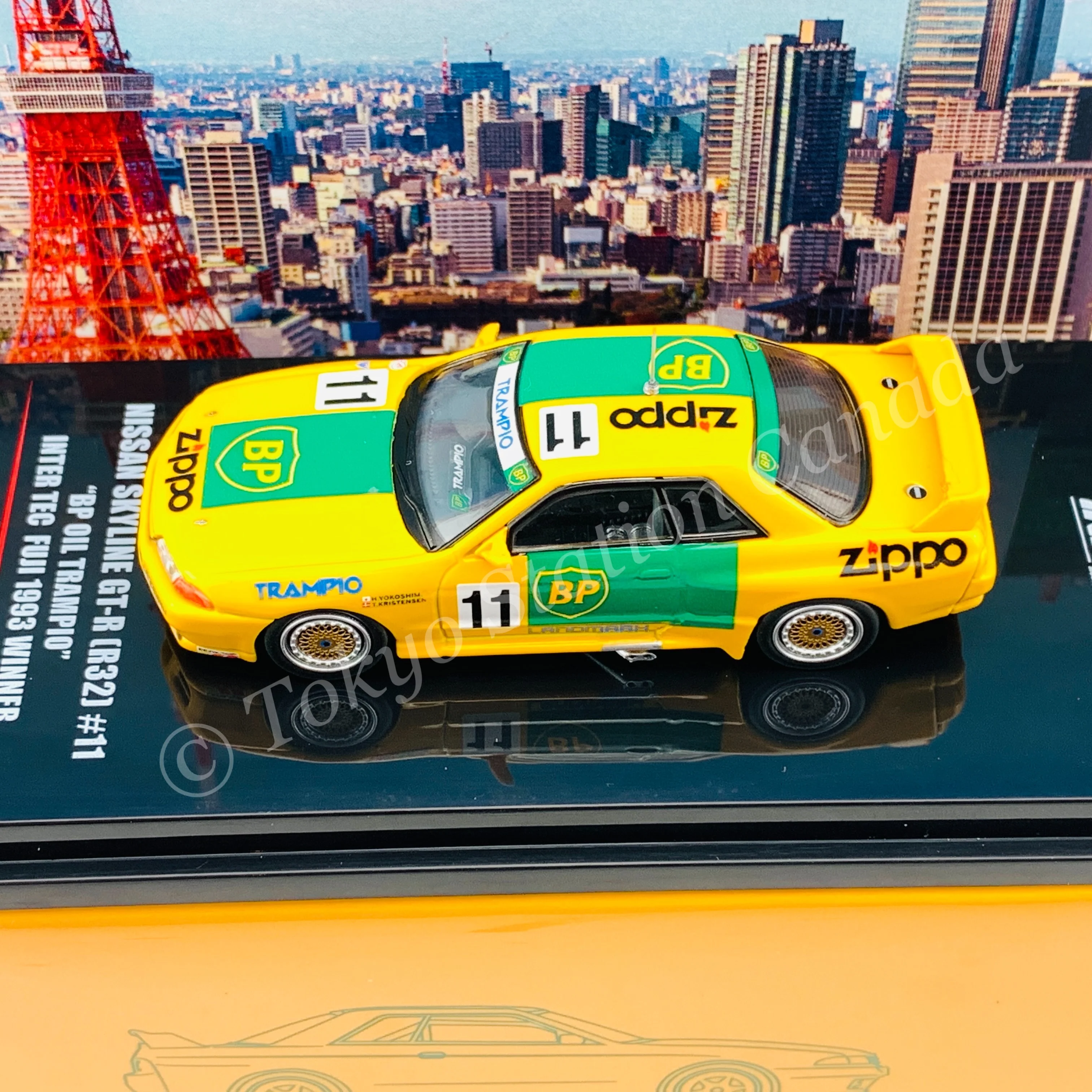 INNO64 1/64 NISSAN SKYLINE GT-R R32 #11 "BP OIL TRAMPIO"  Inter TEC Fuji 1993 Winner IN64-R32-BP - Image 4