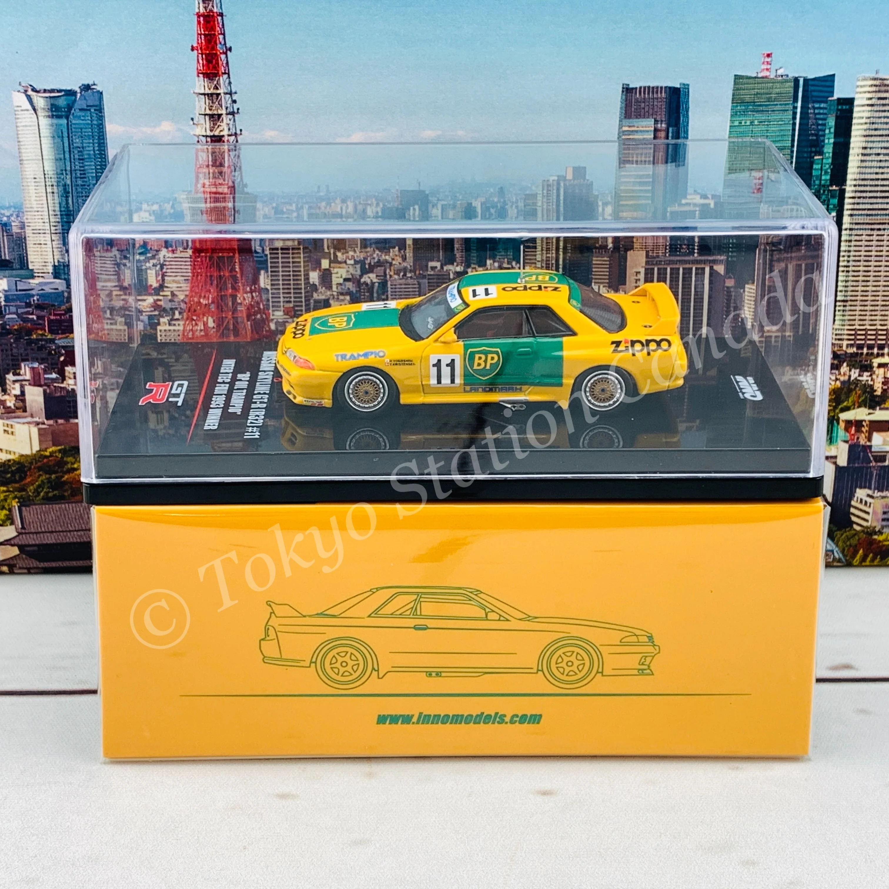 INNO64 1/64 NISSAN SKYLINE GT-R R32 #11 "BP OIL TRAMPIO"  Inter TEC Fuji 1993 Winner IN64-R32-BP - Image 6