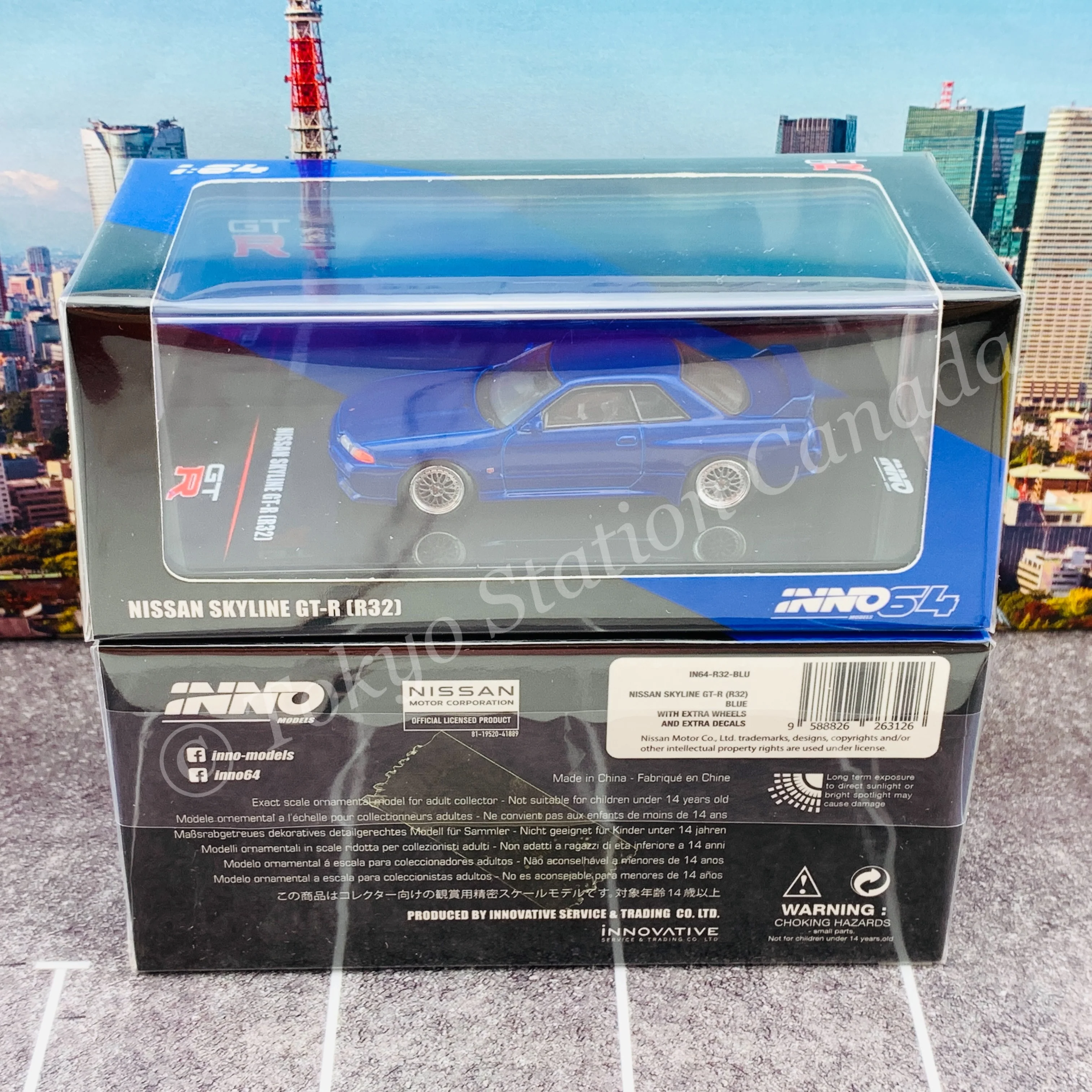 INNO64 1/64 NISSAN SKYLINE GT-R (R32) Blue  With Extra Wheels and Extra decals IN64-R32-BLU - Image 8
