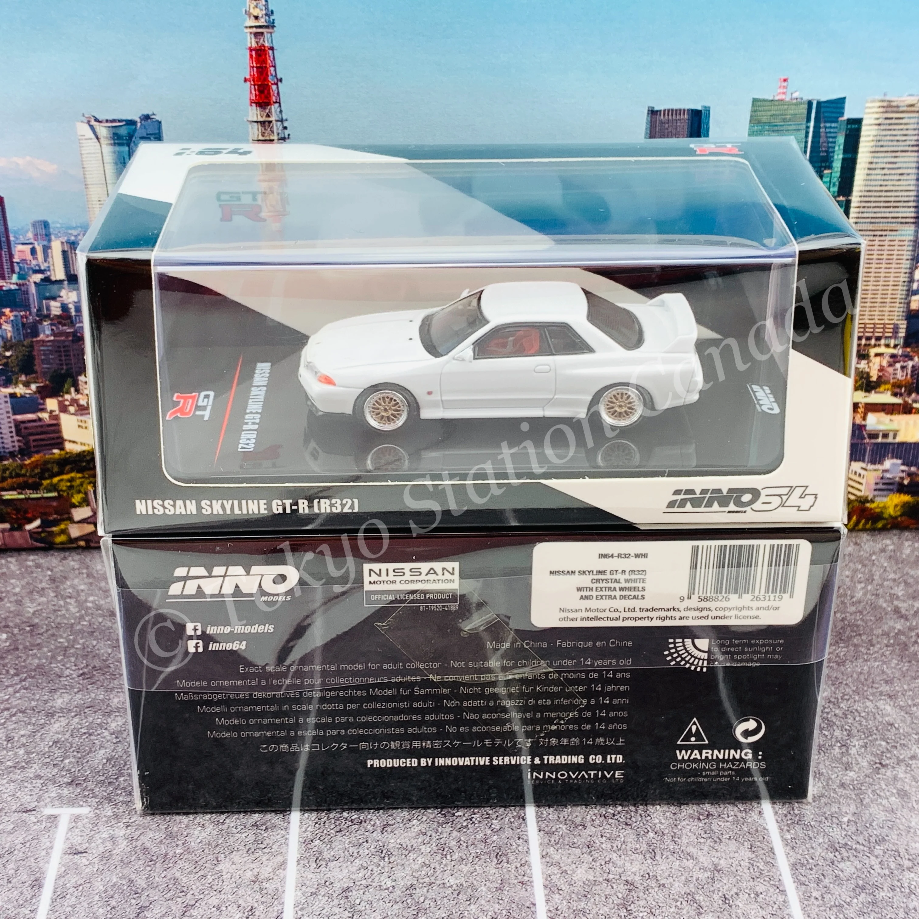INNO64 1/64 NISSAN SKYLINE GT-R (R32) Crystal White  With Extra Wheels and Extra decals IN64-R32-WHI - Image 7