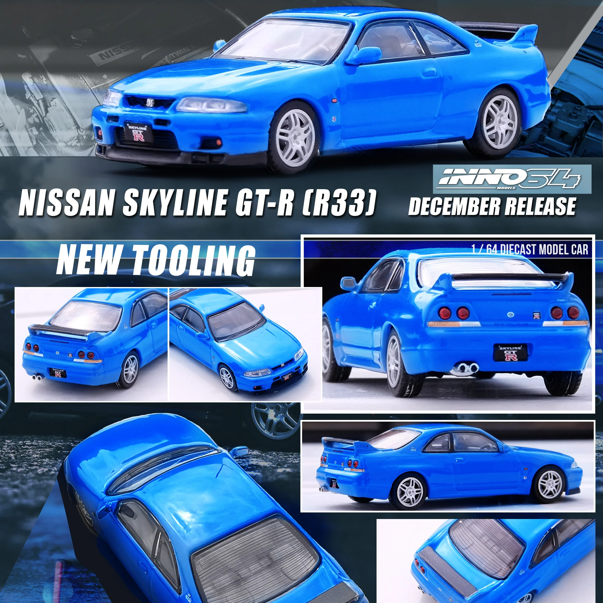INNO64 1/64 NISSAN SKYLINE GT-R (R33) Championship Blue IN64-R33-CBL - Image 6