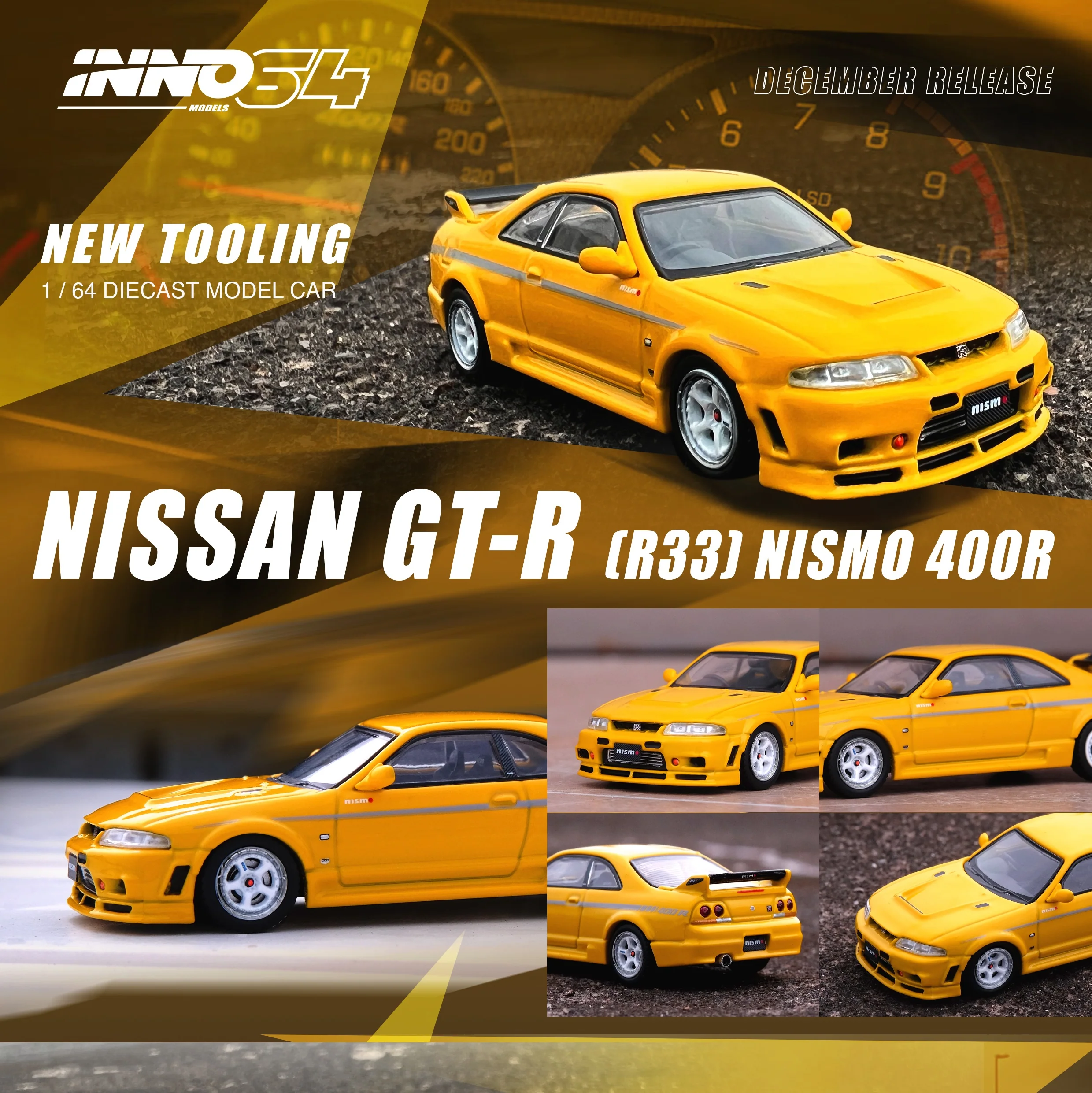INNO64 1/64 NISSAN SKYLINE GT-R (R33) NISMO 400R Lightning Yellow IN64-400R-LYL - Image 3