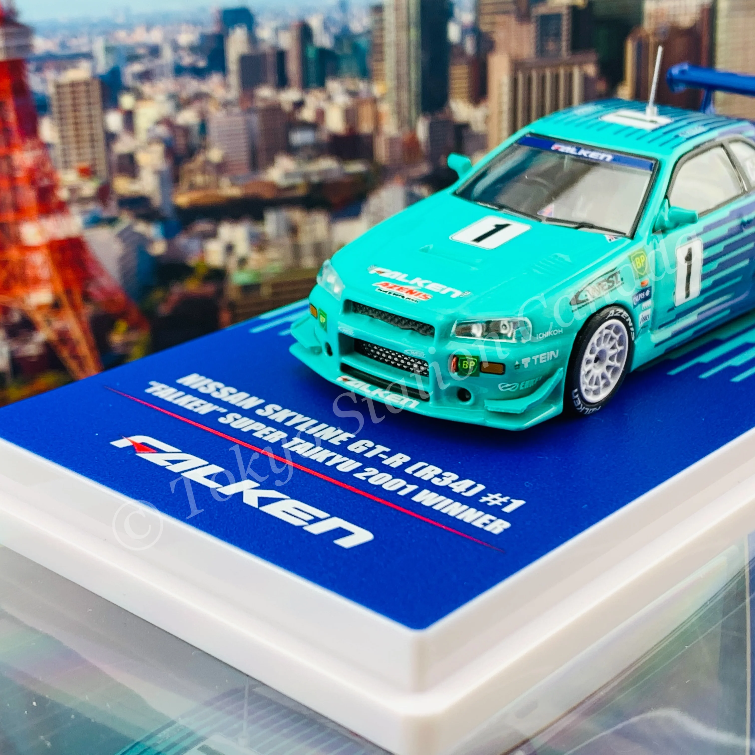 INNO64 1/64 NISSAN SKYLINE GT-R R34 #1 "FALKEN" Super Taikyu 2001 Winner IN64-R34RA-FAL - Image 2