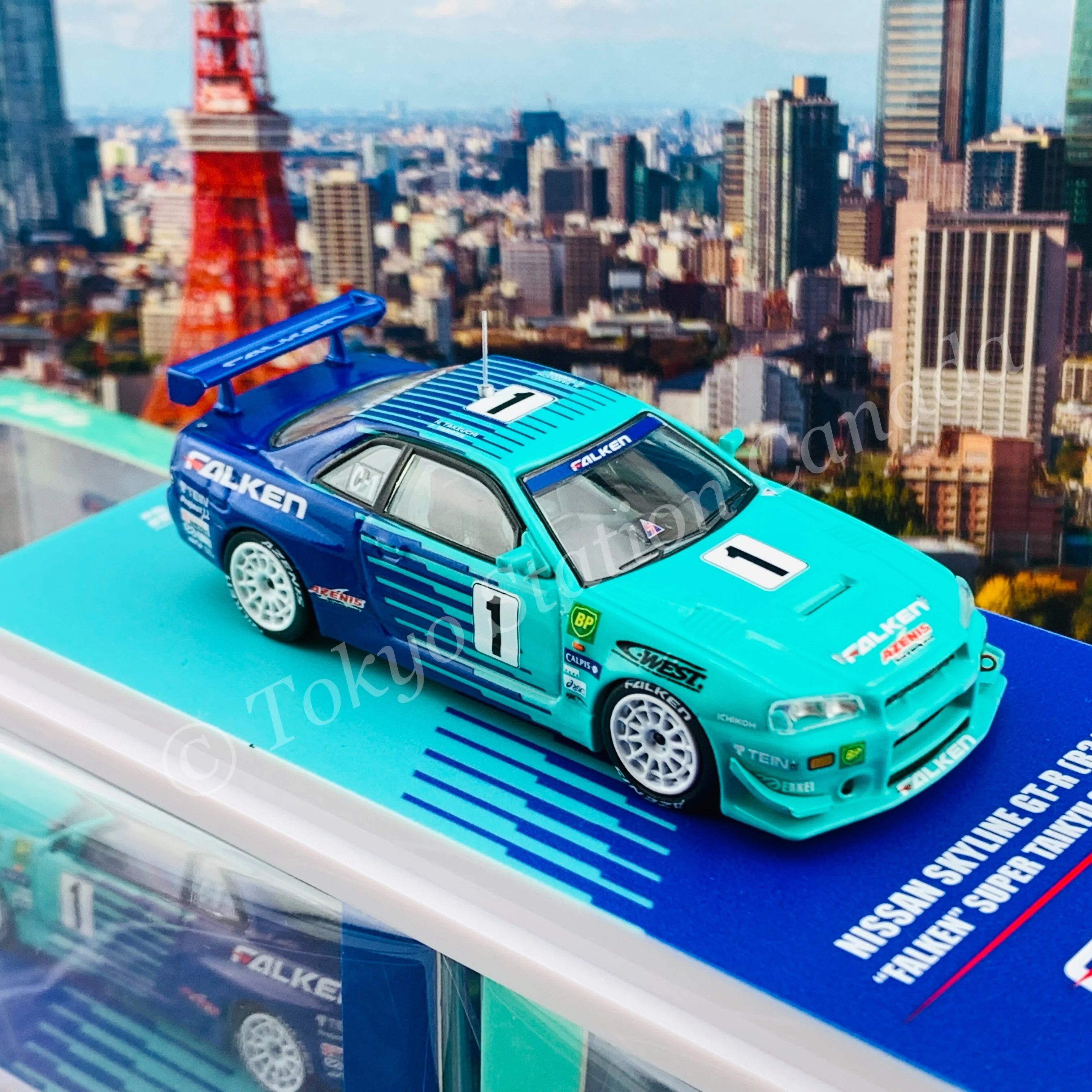 INNO64 1/64 NISSAN SKYLINE GT-R R34 #1 "FALKEN" Super Taikyu 2001 Winner IN64-R34RA-FAL - Image 4