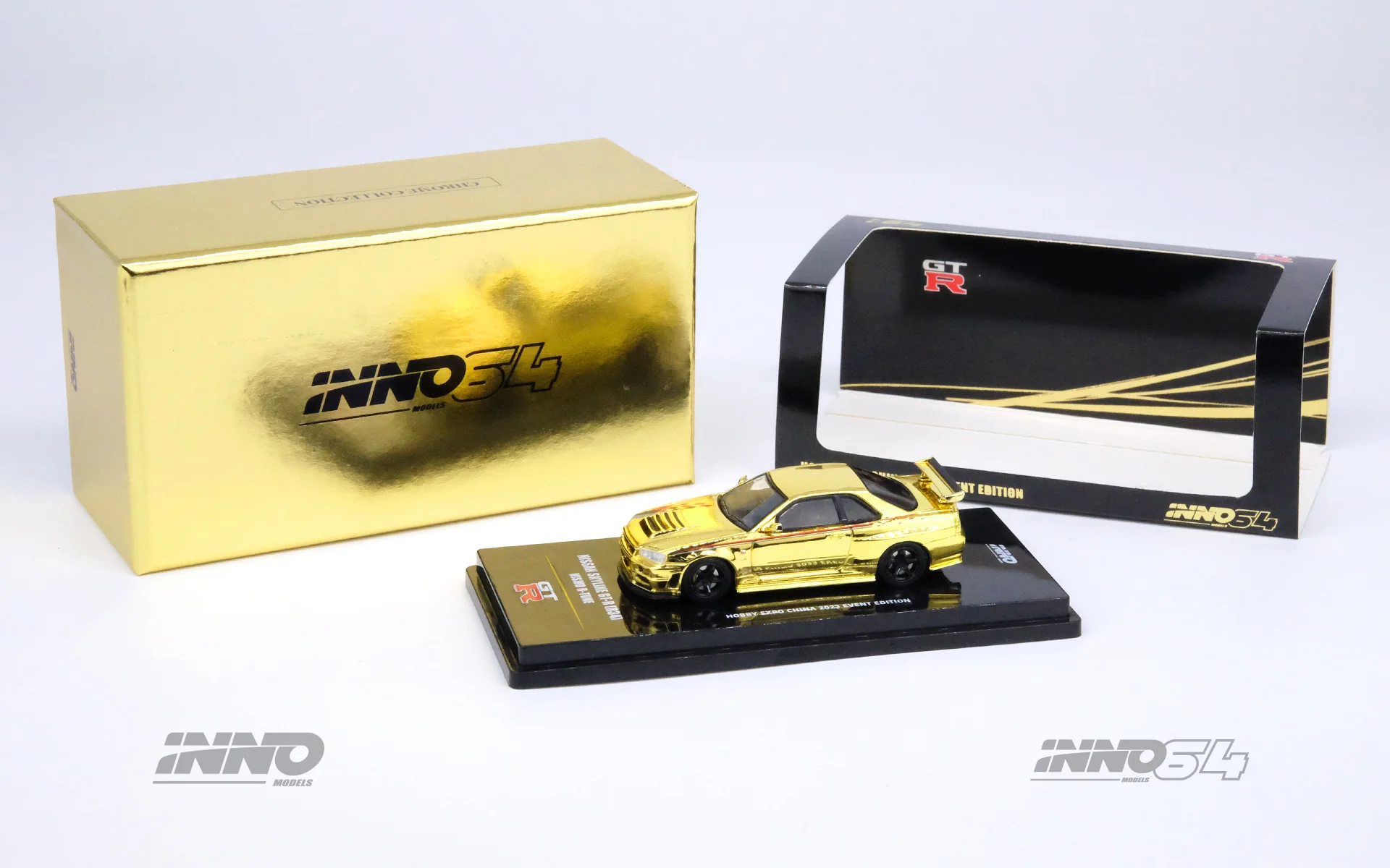 INNO64 1/64 NISSAN SKYLINE GT-R (R34) NISMO R-Tune Gold Chrome Hobby Expo China 2023 Event Edition IN64-R34RT-GCH - Image 3