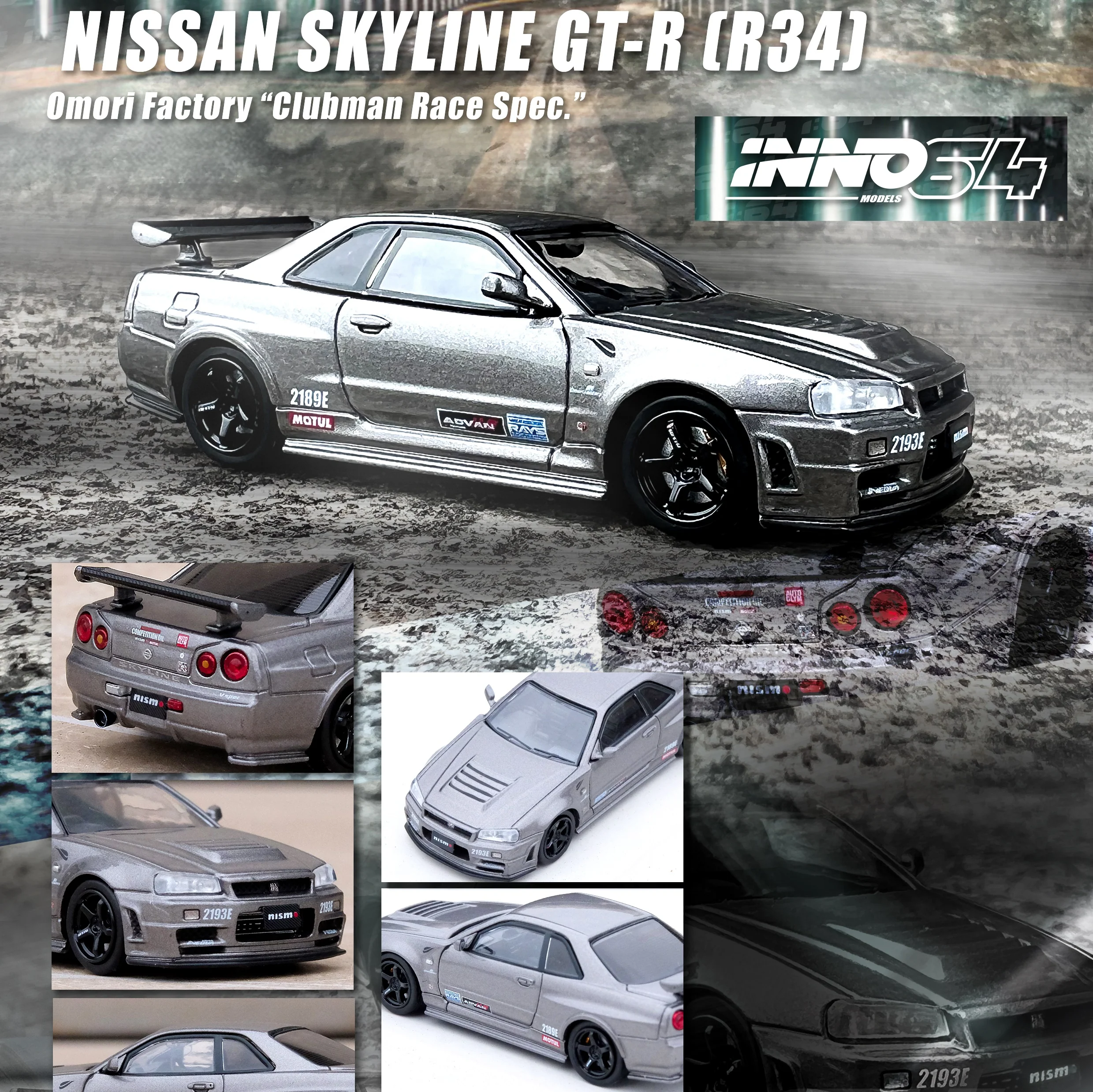 INNO64 1/64 NISSAN SKYLINE GT-R (R34) OMORI FACTORY "CLUBMAN RACE SPEC" IN64-R34-OFCRS - Image 3