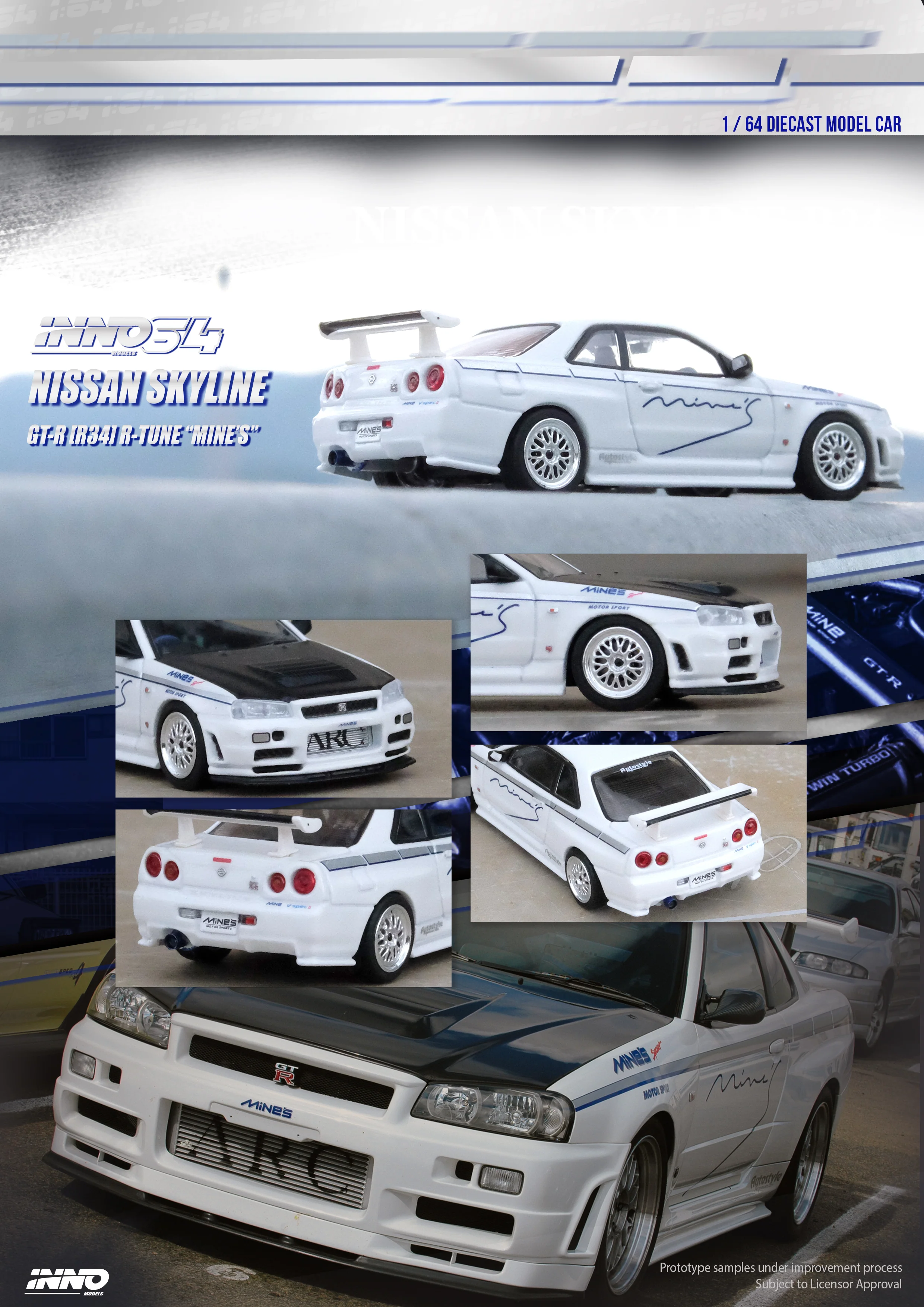 INNO64 1/64 NISSAN SKYLINE GT-R (R34) R-Tune Tuned by "MINE'S" IN64-R34RT-MINES - Image 2