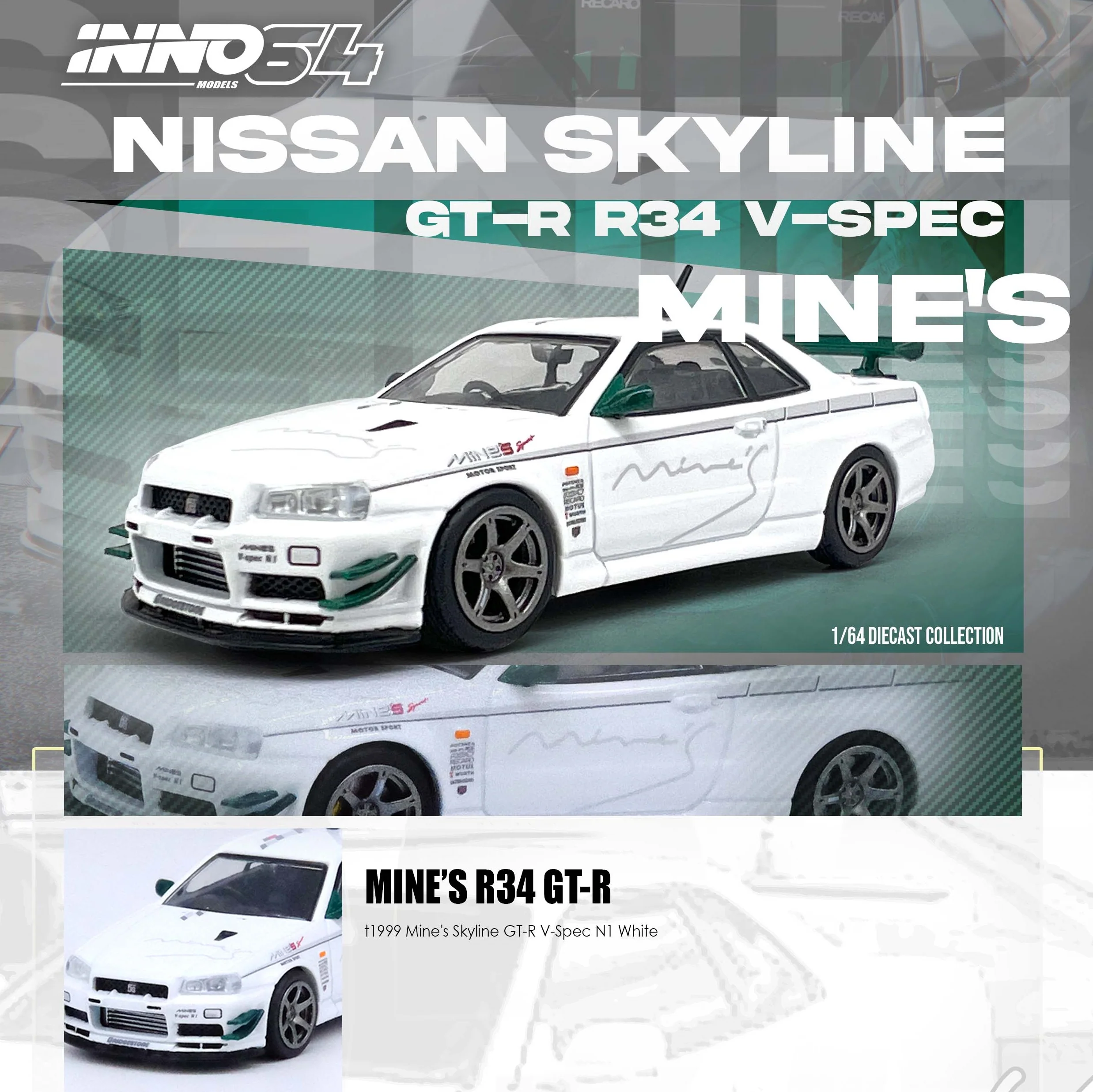 INNO64 1/64 NISSAN SKYLINE GT-R (R34) V-SPEC Tuned by "MINE'S" IN64-R34VS-MINES - Image 2