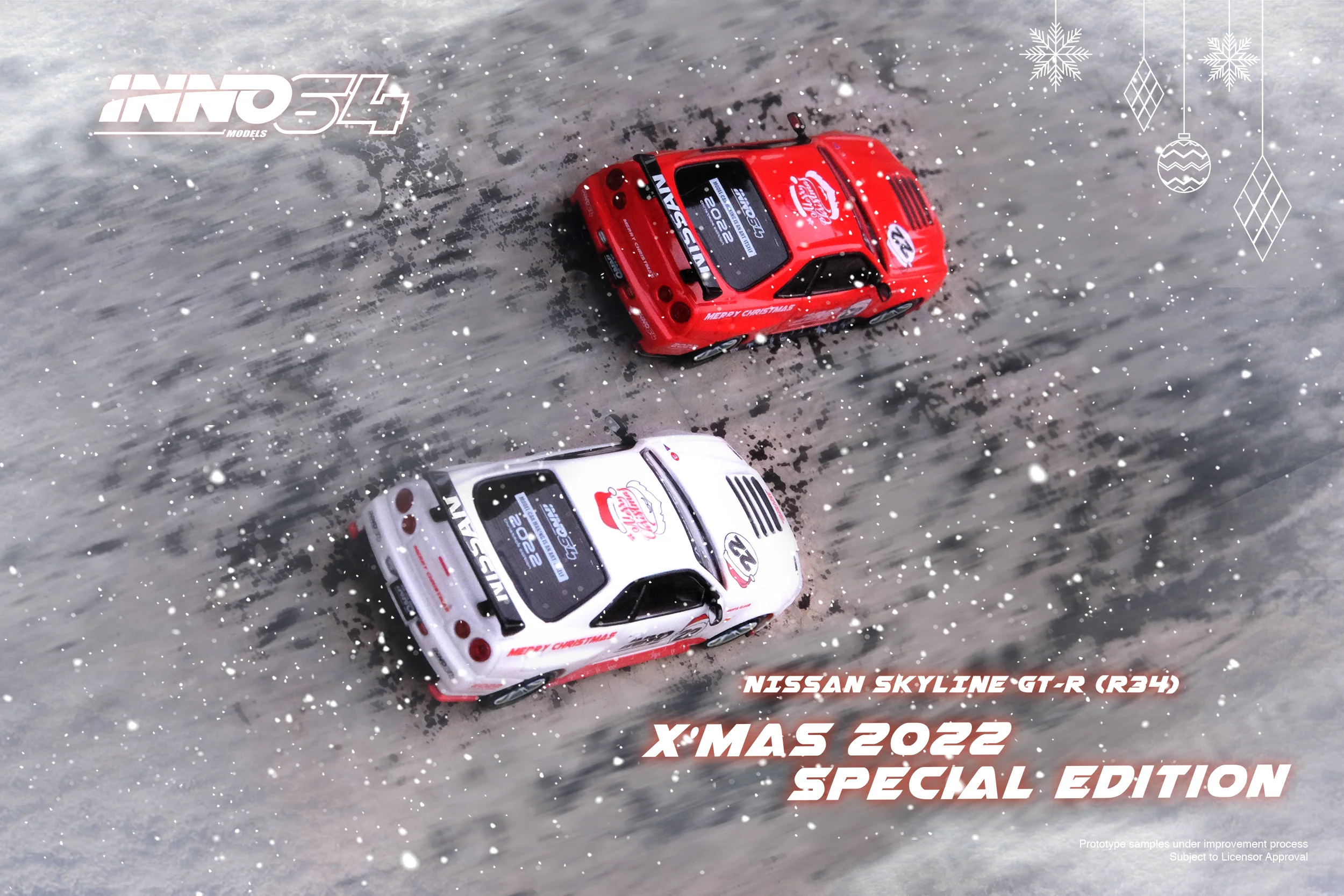 INNO64 1/64 NISSAN SKYLINE GT-R R34 "X'MAS 22" Special Edition With Santa Claus Figure included IN64-R34RT-XMAS22 - Image 4