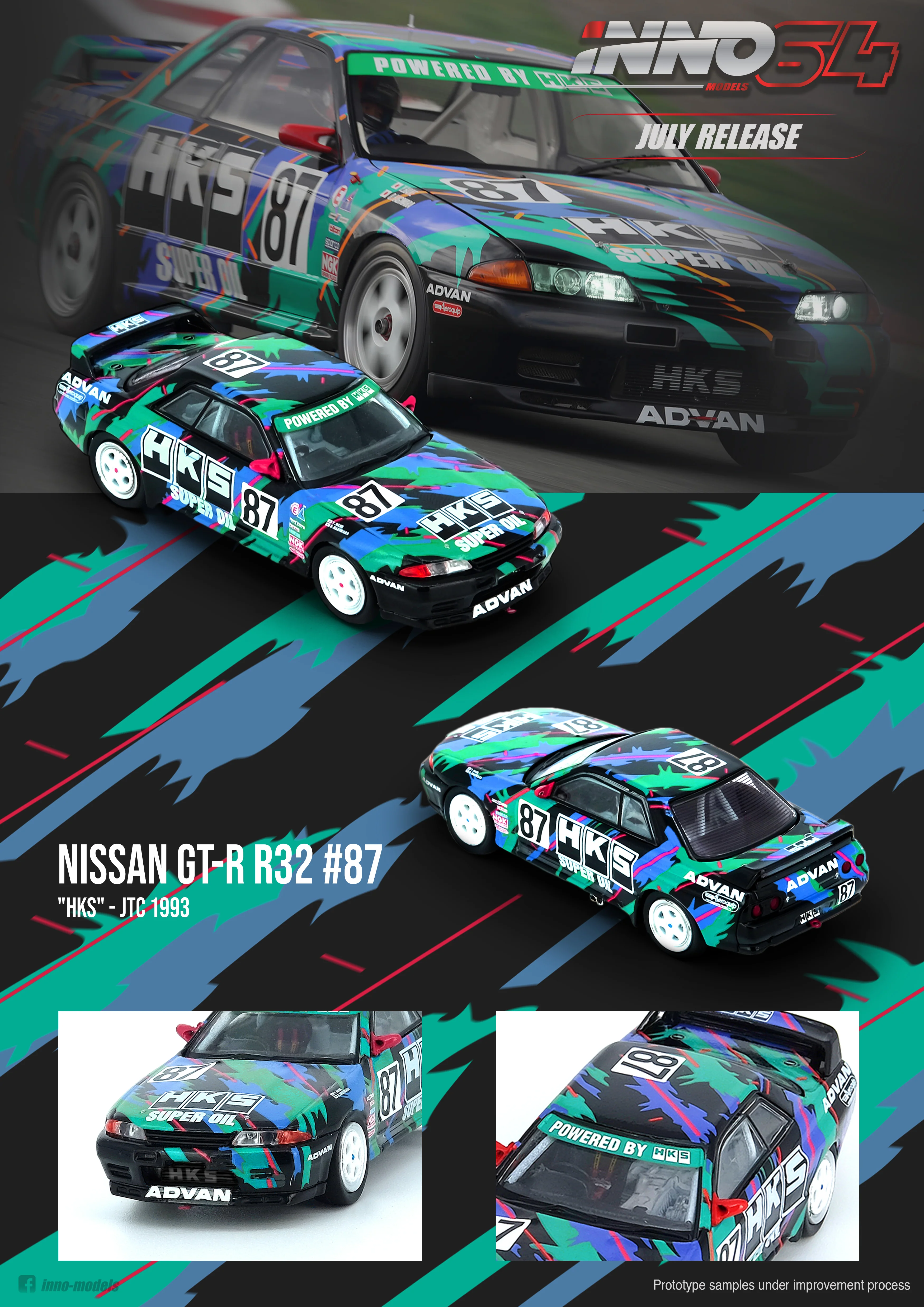 INNO64 1/64 NISSAN SKYLINE GTR R32 #87 "HKS" JTC 1993 IN64-R32-HKS93 - Image 5