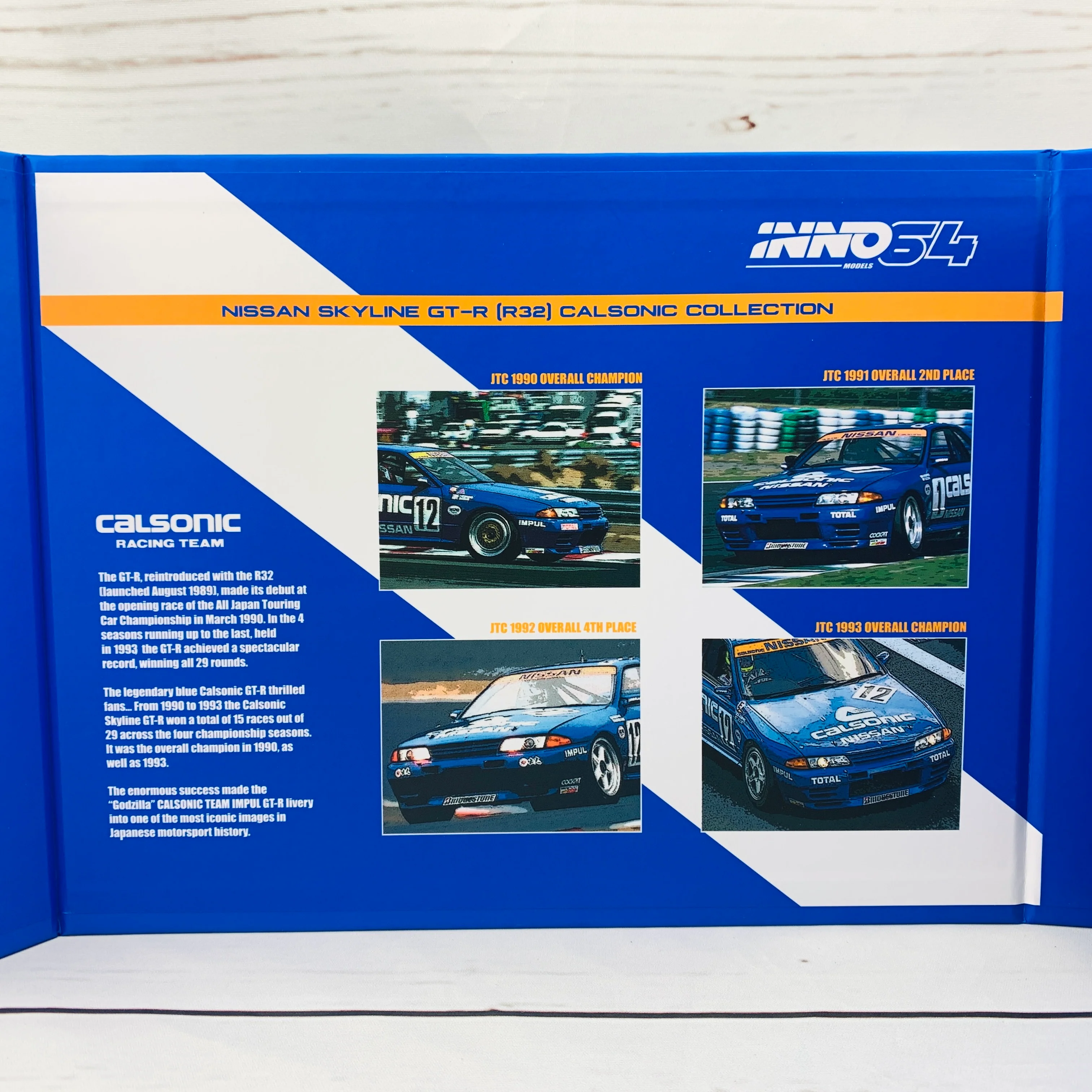 INNO64 1/64 NISSAN SKYLINE GTR (R32) CALSONIC RACING TEAM BOX SET (4 models box set from JTC 1990 to 1993 with acrylic case and special packaging) LIMITED PRODUCTION SERIES IN64-R32-CASET - Image 3