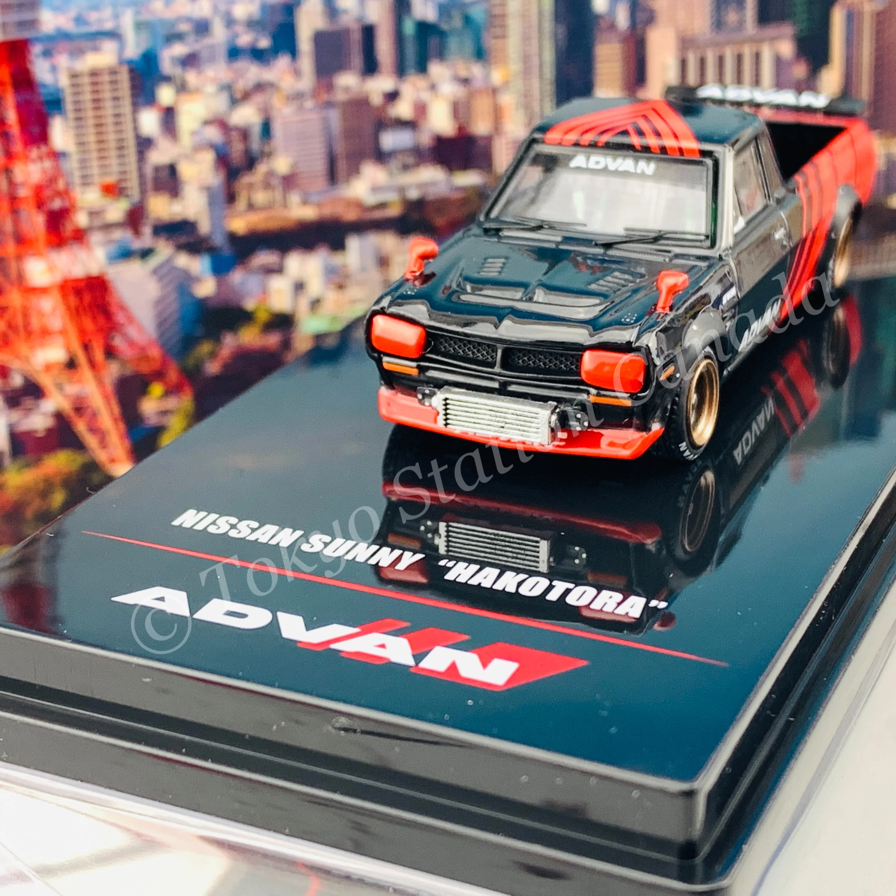 INNO64 1/64 NISSAN SUNNY "HAKOTORA" Pickup Truck  "ADVAN" Concept Livery WITH EXTRA WHEELS IN64-HKT-AD - Image 3