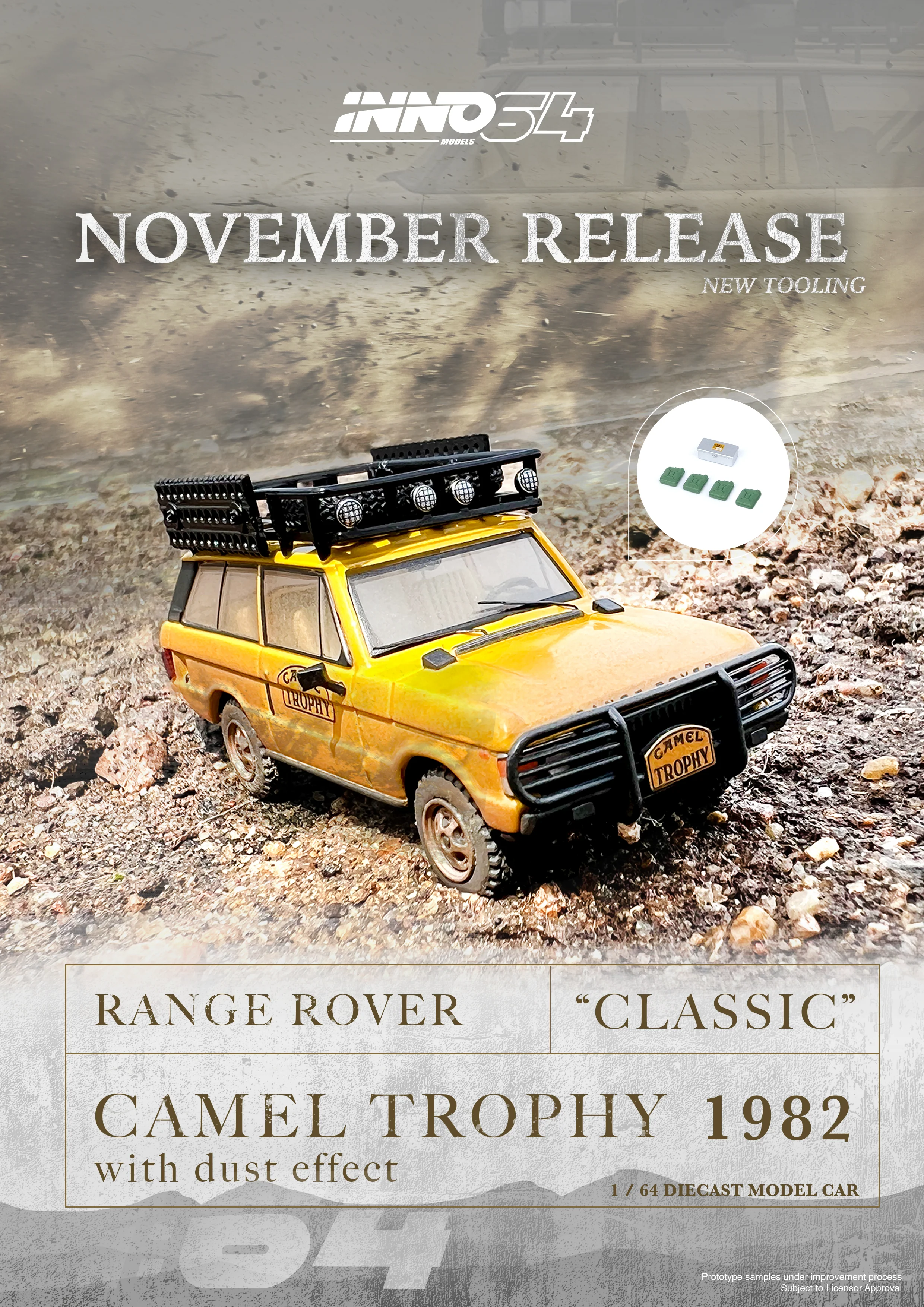 INNO64 1/64 RANGE ROVER "CLASSIC" CAMEL TROPHY 1982 With Dust Effect (1 Tool Box and 4 Fuel/Oil Container included) IN64-RRC-CT82DE - Image 2