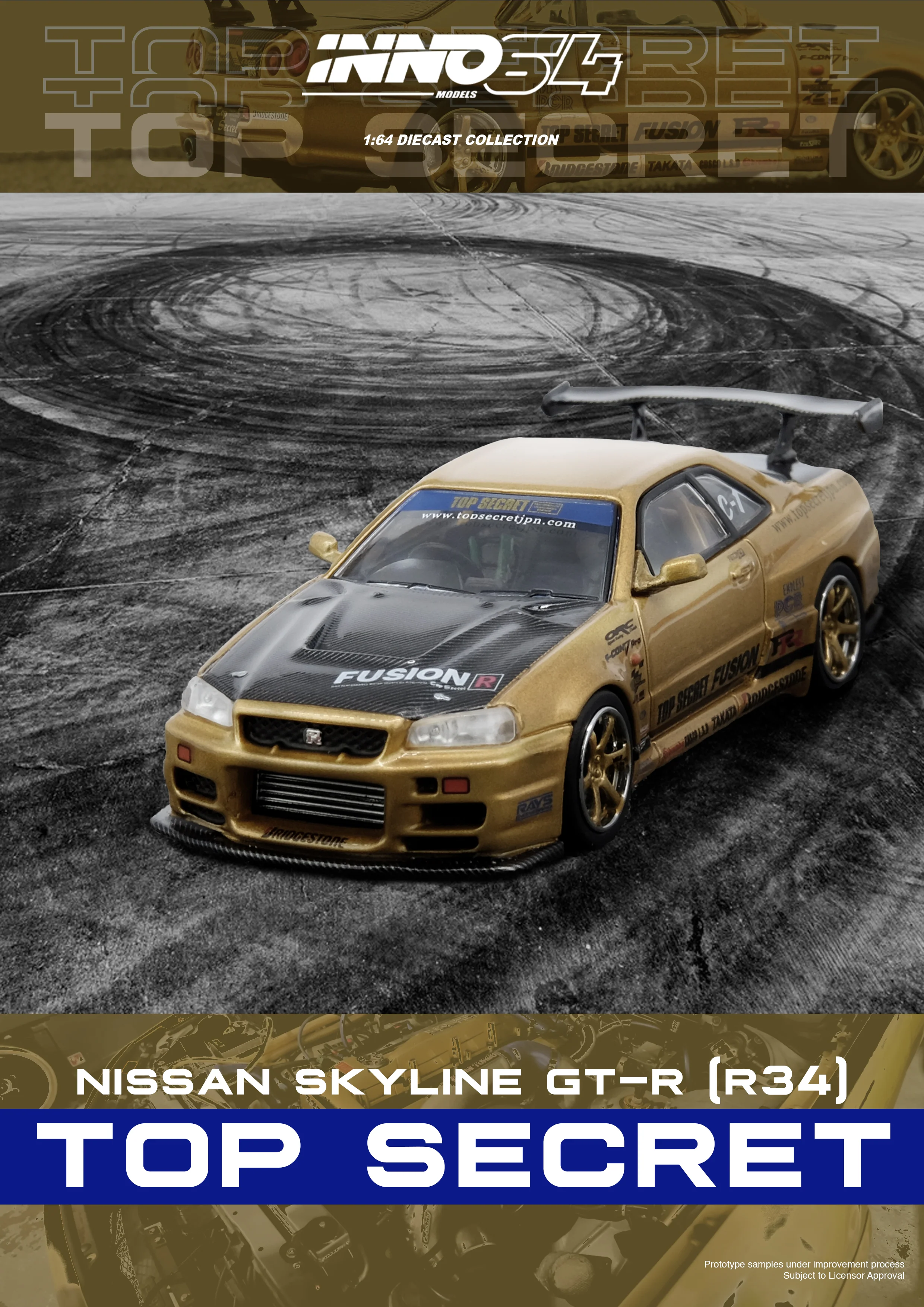 INNO64 1/64 TOP SECRET R34 GT-R Gold IN64-R34TS-GOLD - Image 2