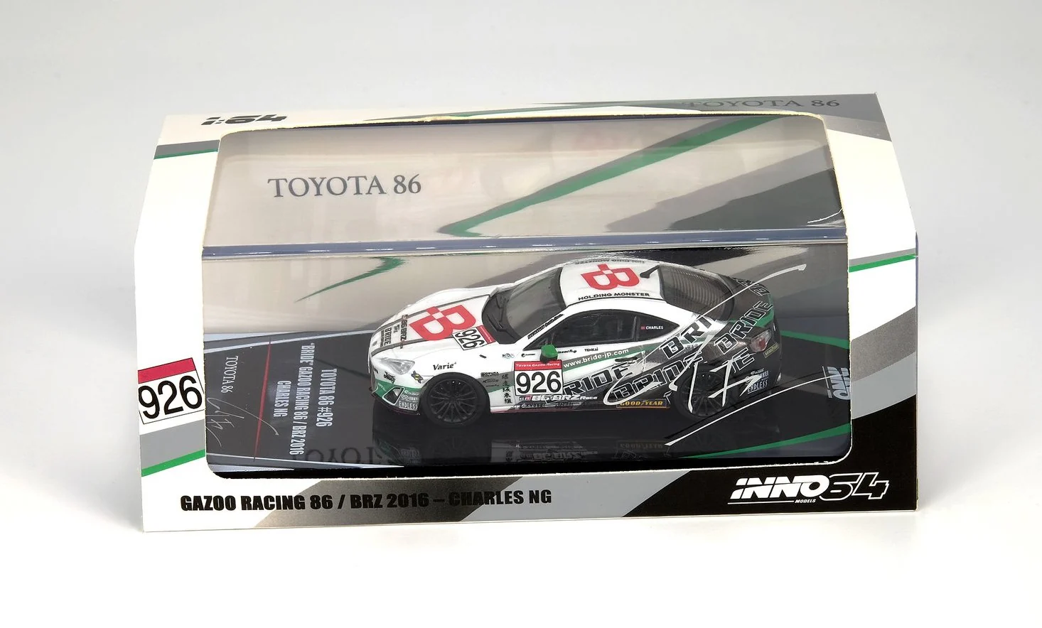 INNO64 1/64 TOYOTA 86 #926 "BRIDE" GAZOO RACING 86/BRZ 2016 Limited 1200pcs Worldwide - Charles Ng Signature Model IN64-GT86-BRI - Image 8