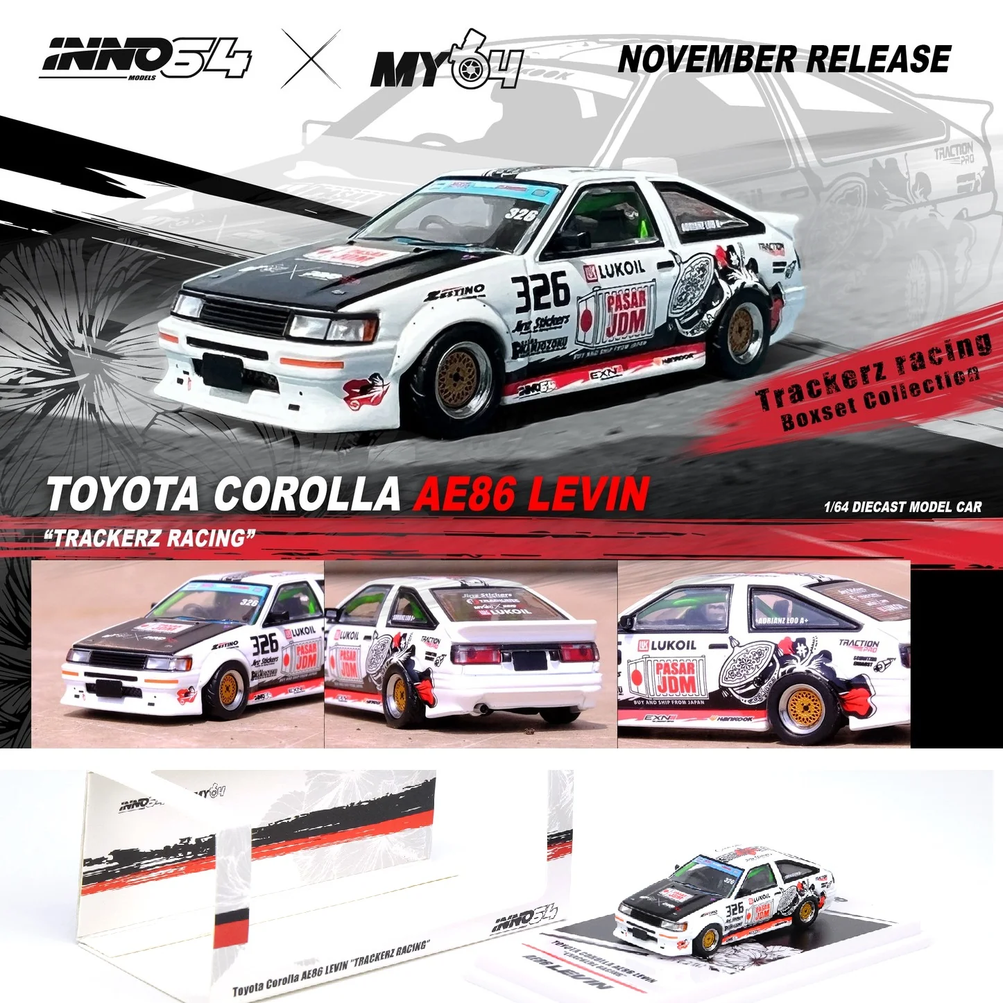 INNO64 1/64 TOYOTA COROLLA AE86 Levin "TRACKERS RACING”  Malaysia Special Edition IN64-AE86-TRACKERZ - Image 4