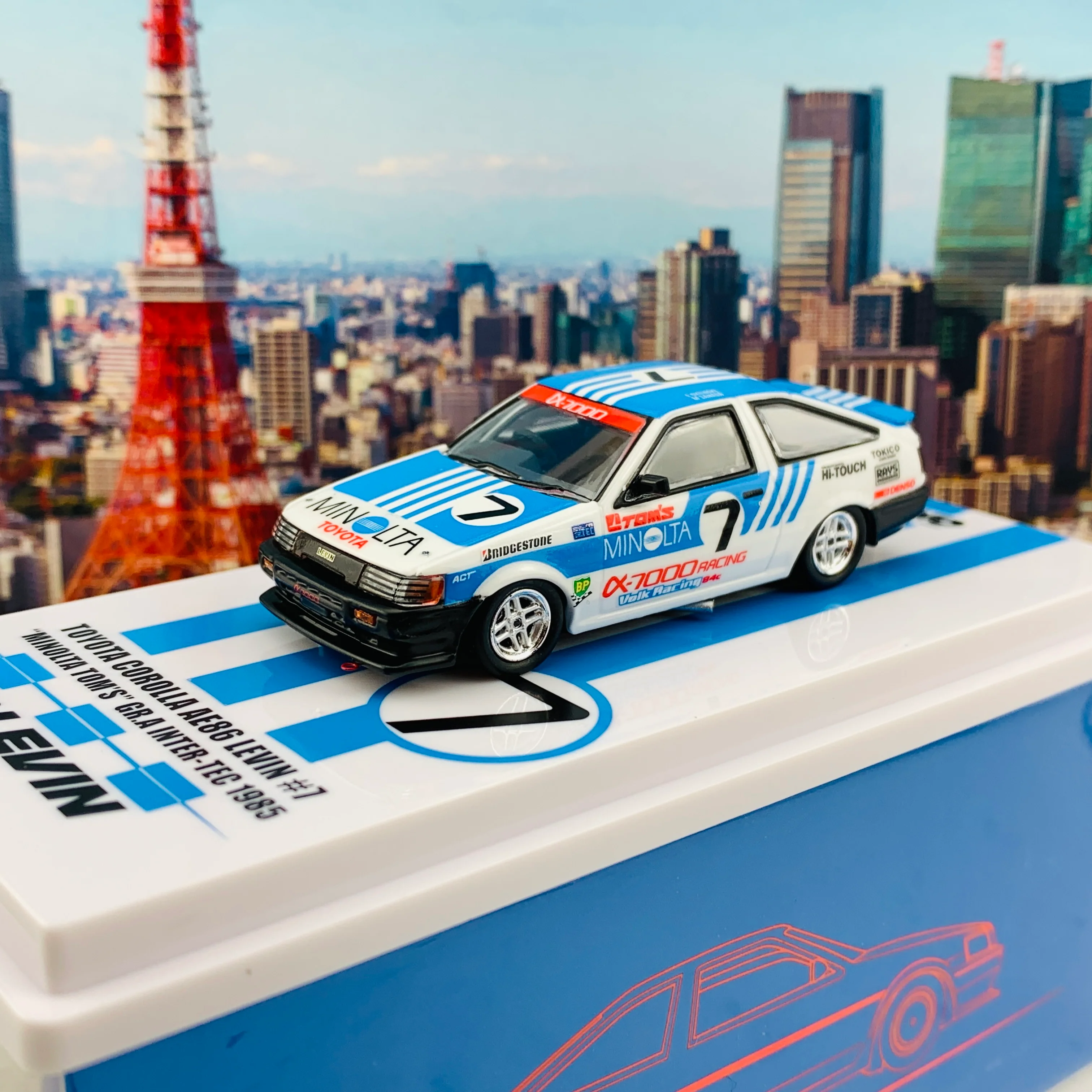 INNO64 1/64 TOYOTA COROLLA Levin AE86 #7  "MINOLTA TOM'S " GR.A INTER-TEC 1985 IN64-AE86-TOMS - Image 2