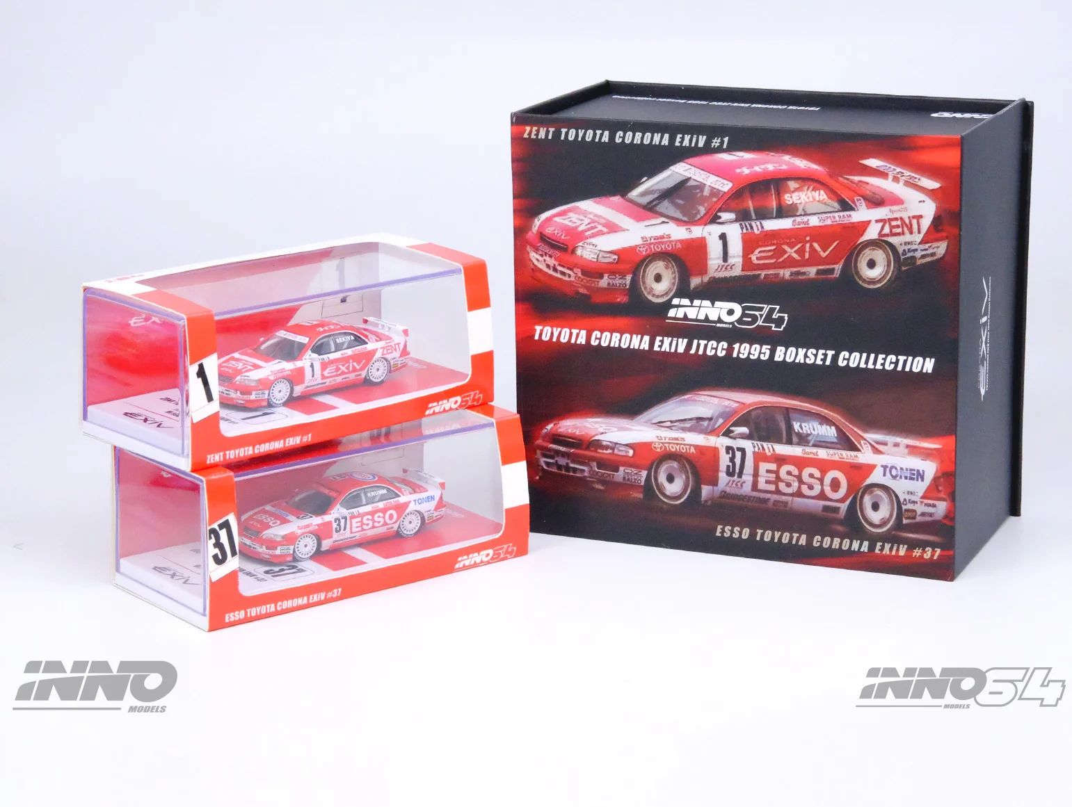 INNO64 1/64 TOYOTA CORONA EXIV #1 "ZENT" JTCC 1995 M. SEKIYA and #37 "ESSO" JTCC 1995 M. KRUMM Box Set - Image 2