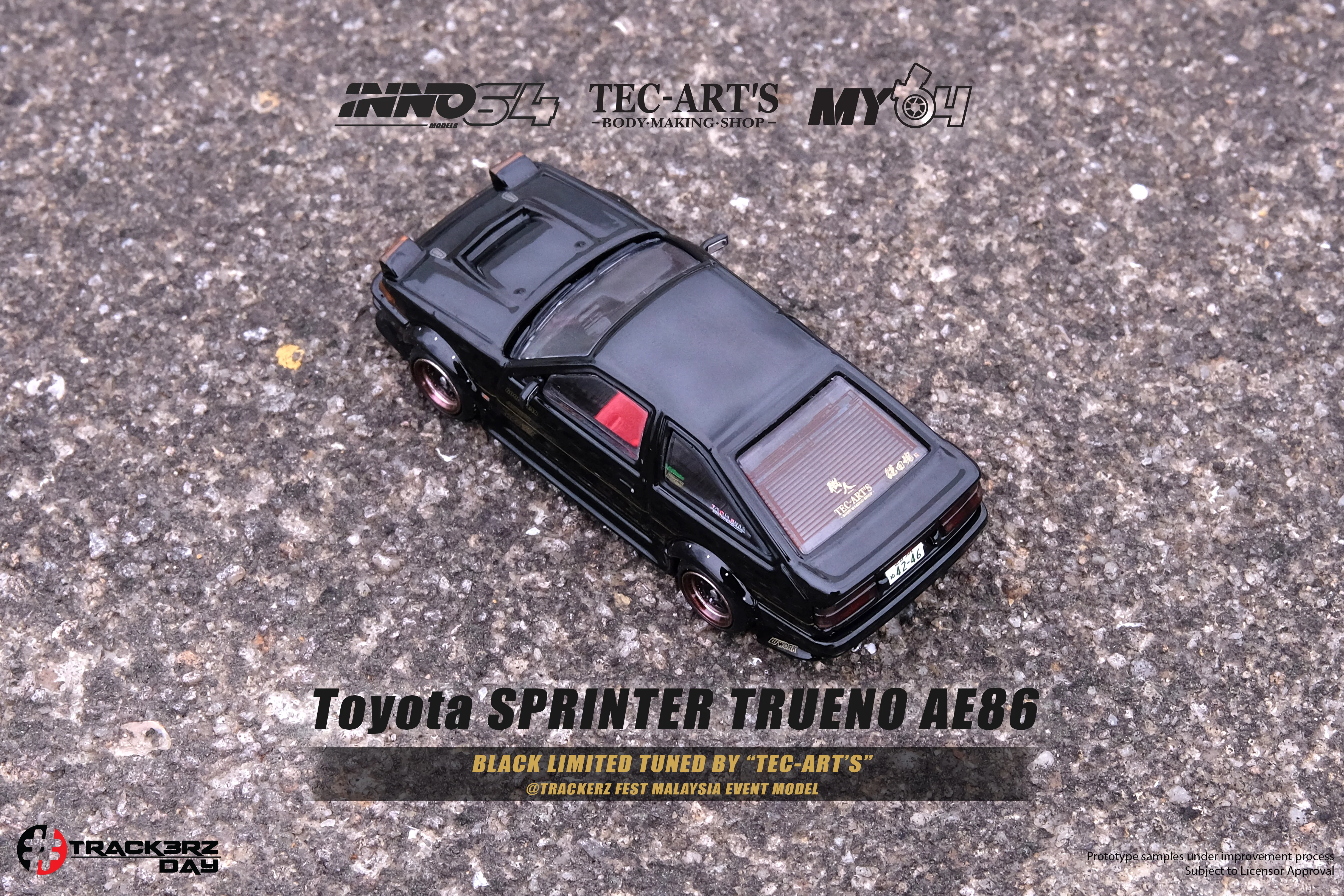 INNO64 1/64 Toyota SPRINTER TRUENO AE86 Black Limited Tuned by "TEC-ART'S" @TRACKERZ FEST MALAYSIA EVENT MODEL - Image 2