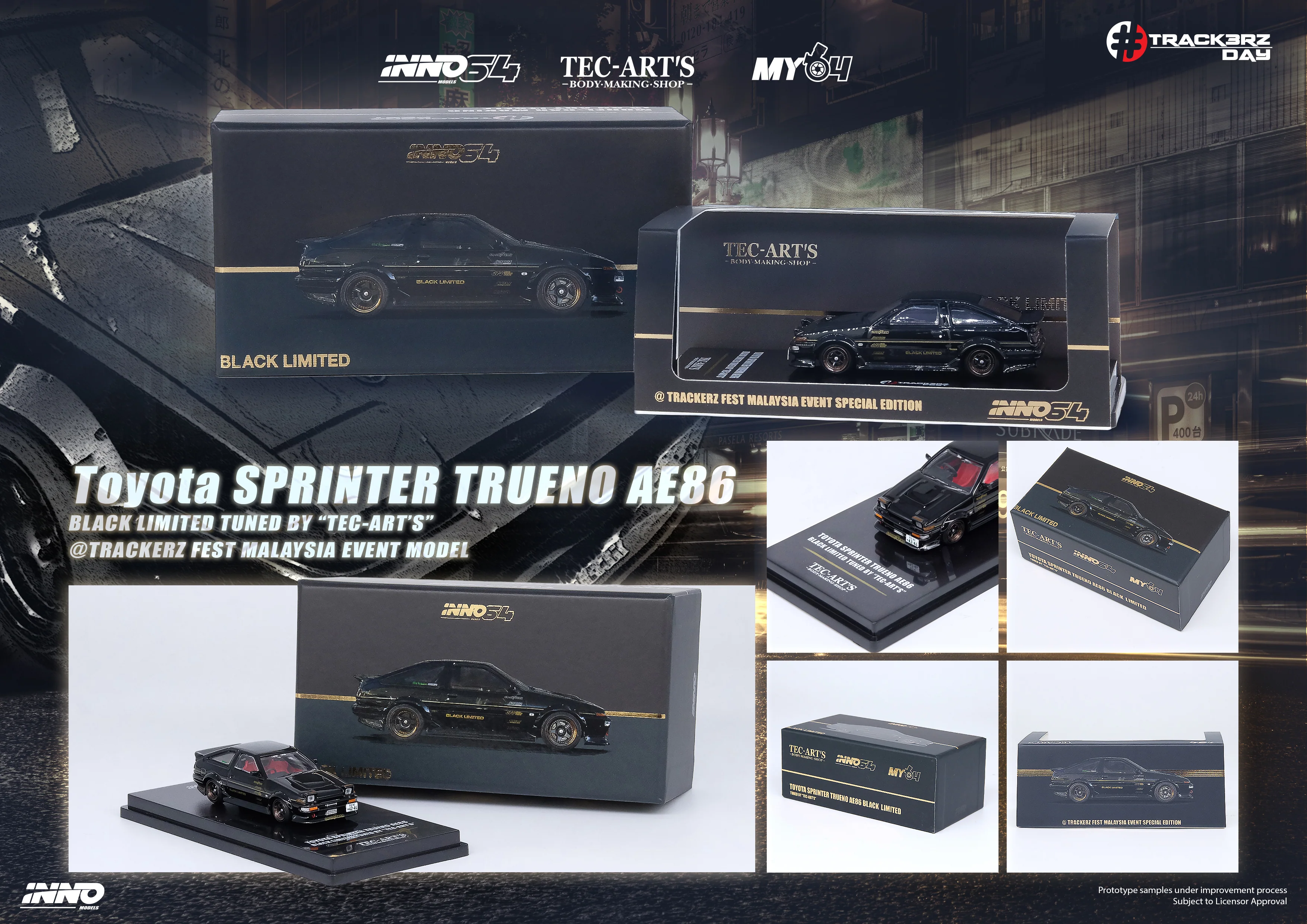 INNO64 1/64 Toyota SPRINTER TRUENO AE86 Black Limited Tuned by "TEC-ART'S" @TRACKERZ FEST MALAYSIA EVENT MODEL - Image 4
