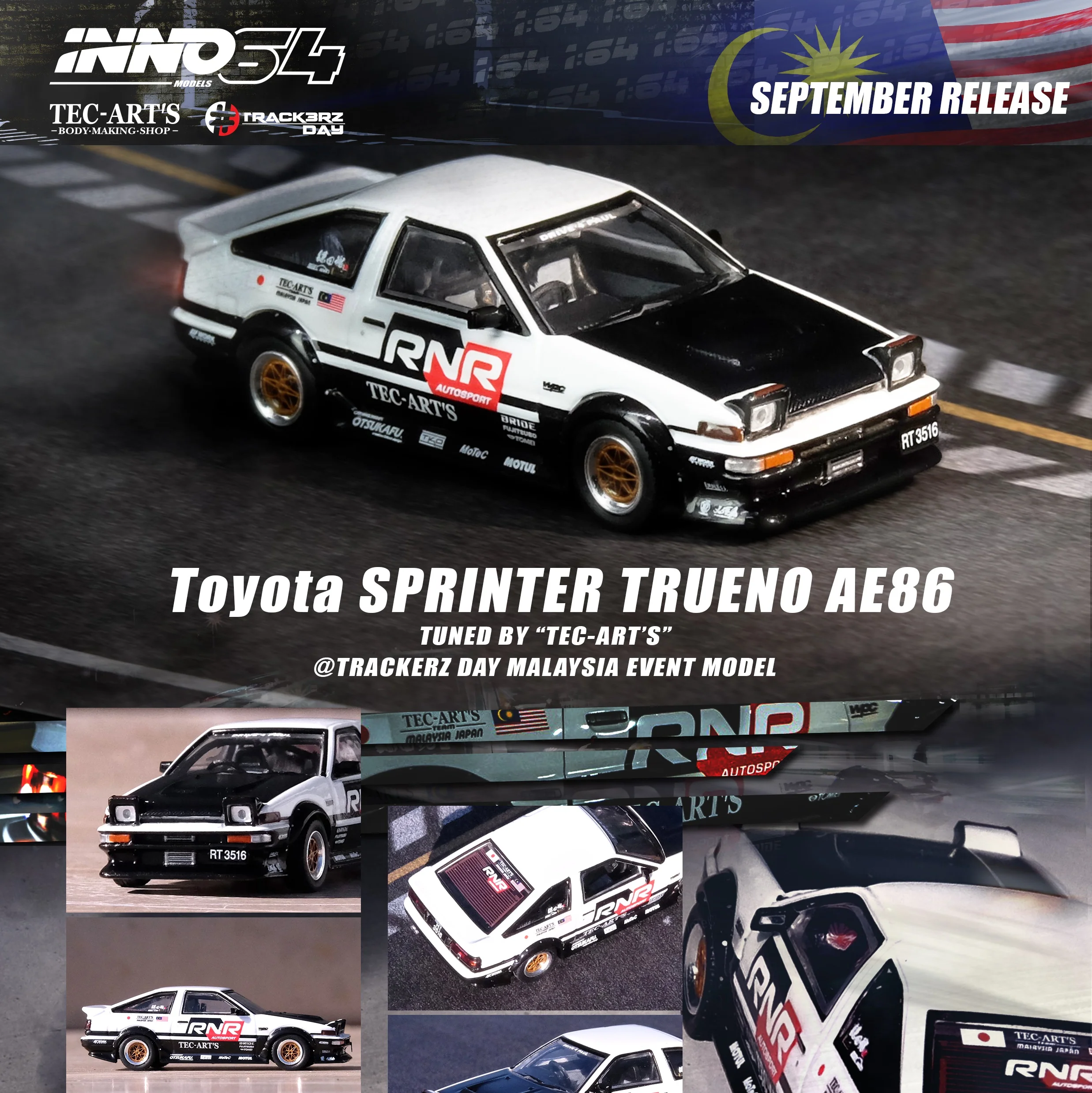 INNO64 1/64 Toyota SPRINTER TRUENO AE86 Tuned by "TEC-ART'S" @TRACKERZ DAY MALAYSIA EVENT MODEL IN64-AE86T-TECARTS - Image 2