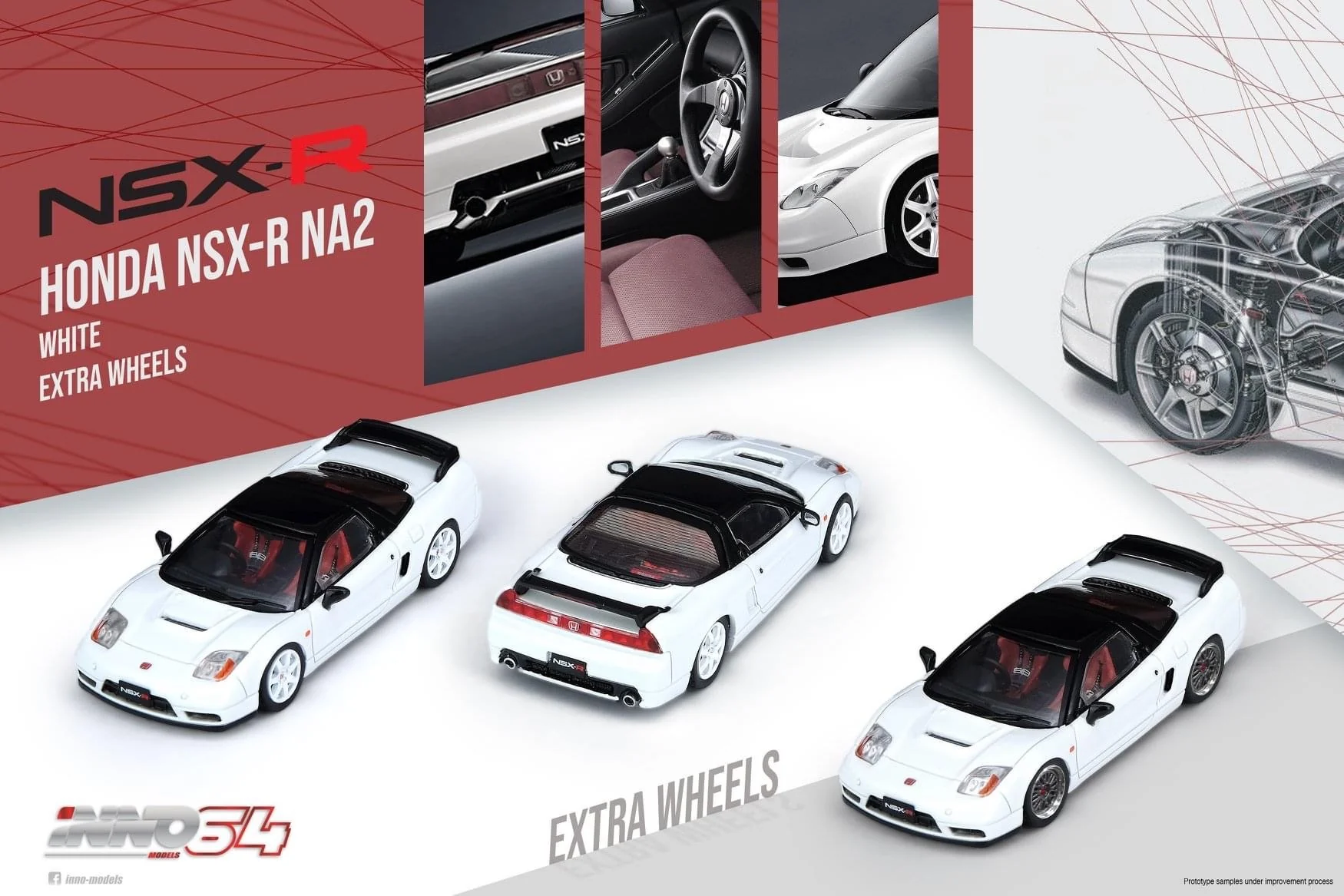 INNO64 HONDA NSX-R NA2 Championship White With Extra Wheels IN64-NSXR-WHI - Image 8