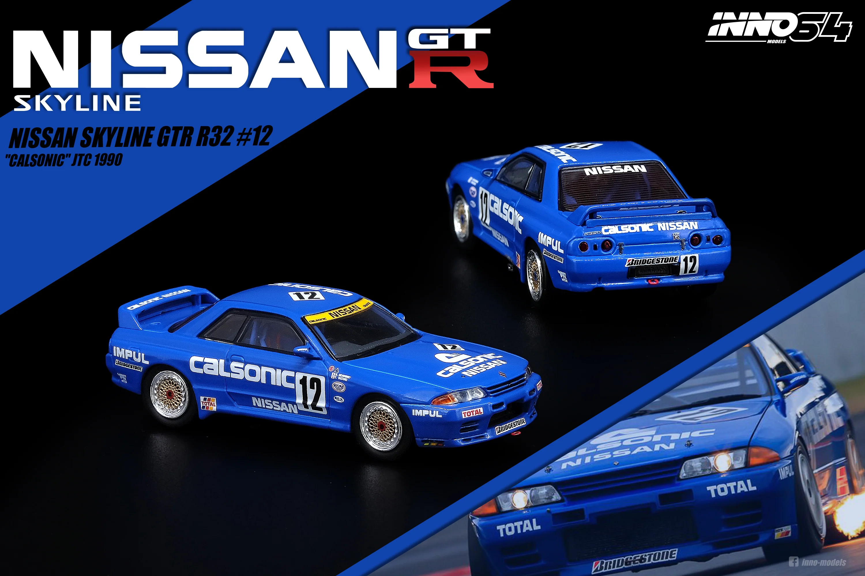 INNO64 NISSAN SKYLINE GTR R32 #12 CALSONIC JTC 1990 IN64-R32-CA12 - Image 6