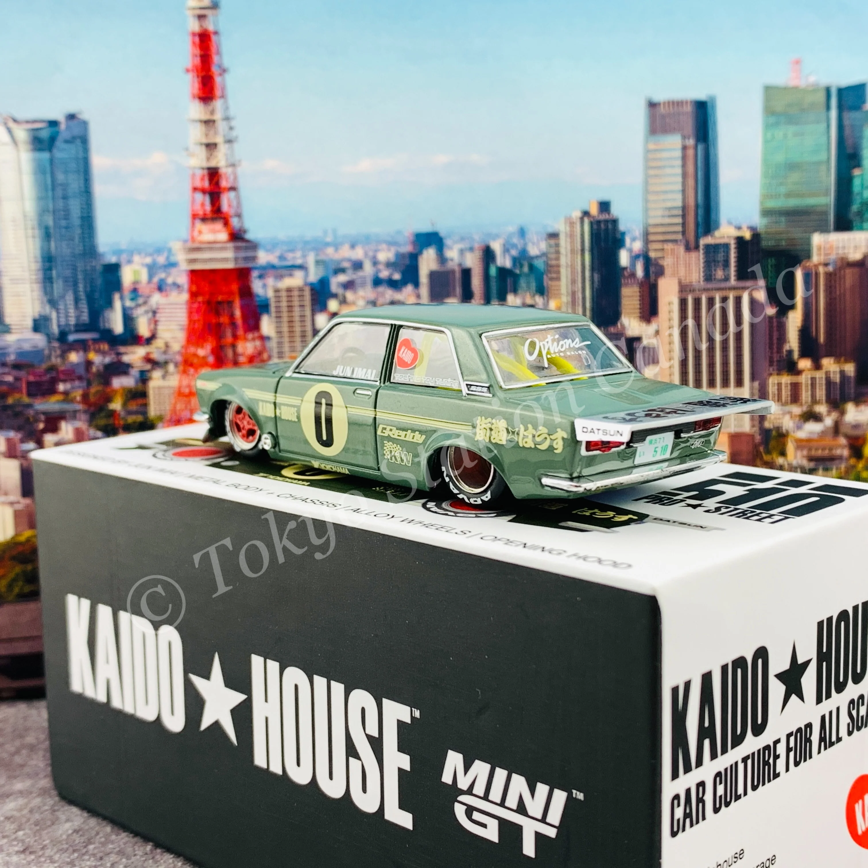 KaidoHouse x MiniGT 1/64 Datsun 510 Pro Street OG Green LHD KHMG001 - Image 5