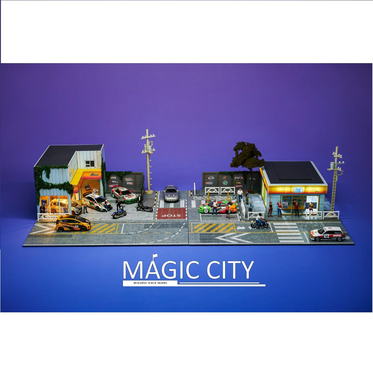 MAGIC CITY 1/64 Diorama - Honda JS garage & MINISTOP scene 110055