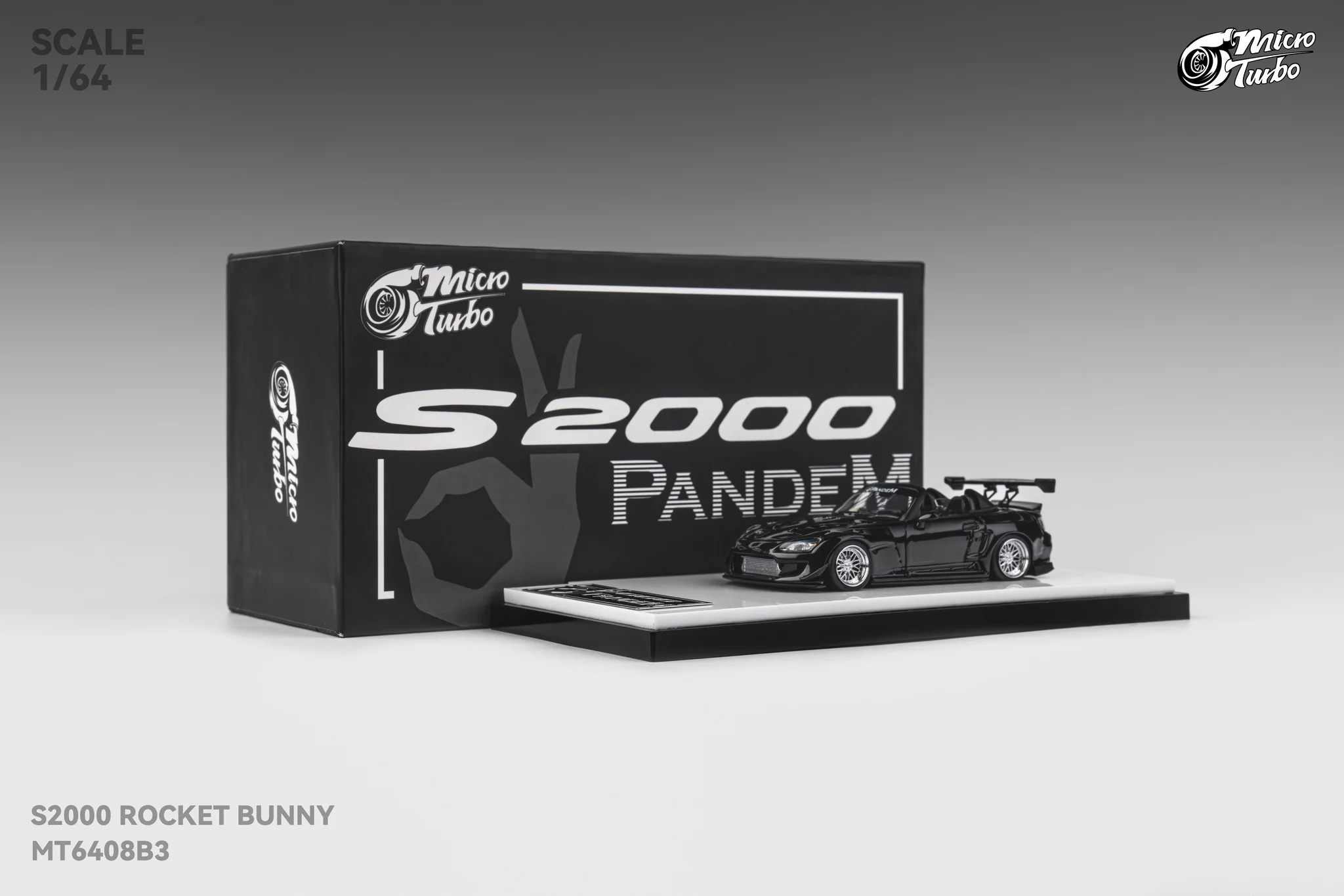 Micro Turbo 1/64 Custom S2000 Rocket Bunny - Metallic Black MT6408B3 - Image 2