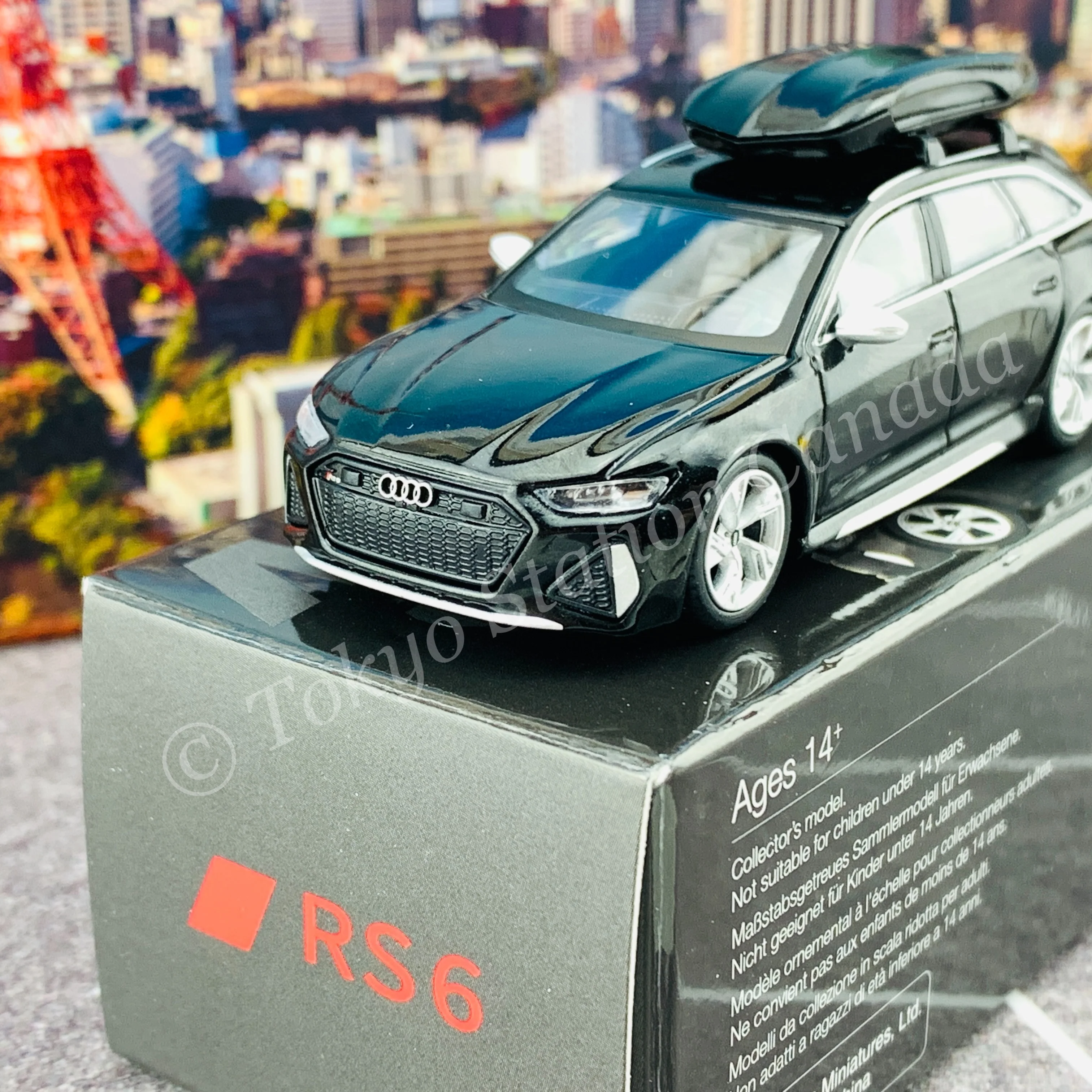 MINI GT 1/64 Audi RS 6 Avant Mythos Black Metallic w/ Roof Box LHD MGT00257-L - Image 2