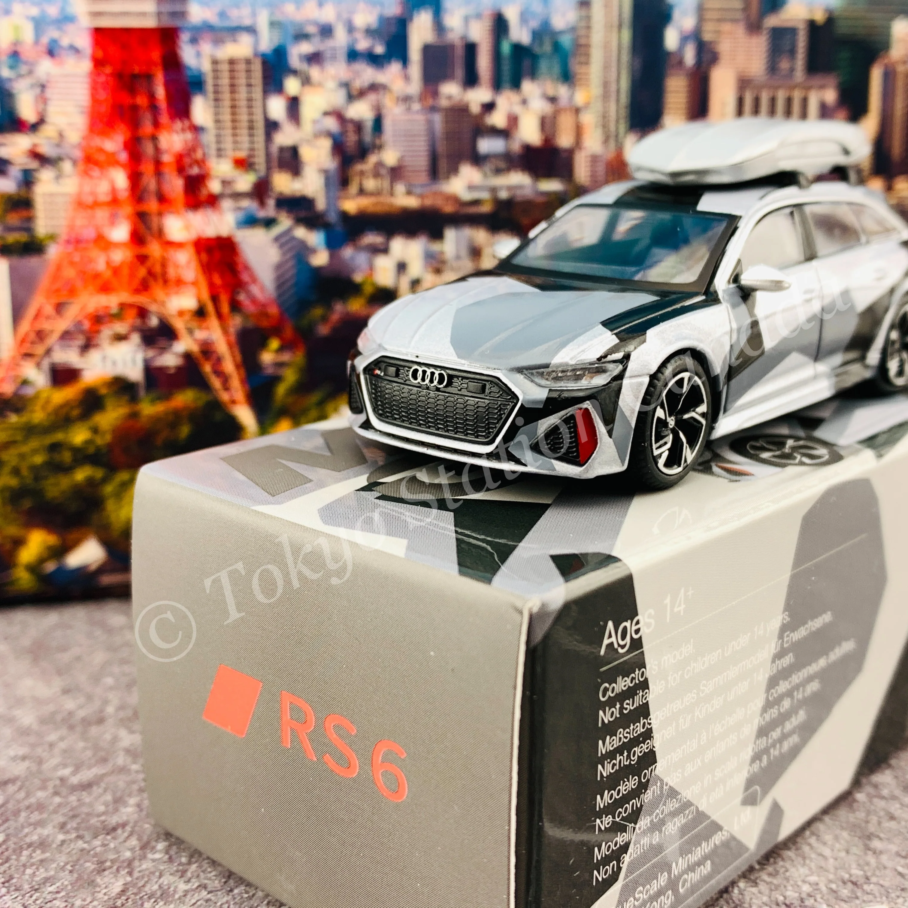 MINI GT 1/64 Audi RS 6 Avant  Silver Digital Camouflage w/ Roof Box CLDC Edition LHD MGT00256-L - Image 2