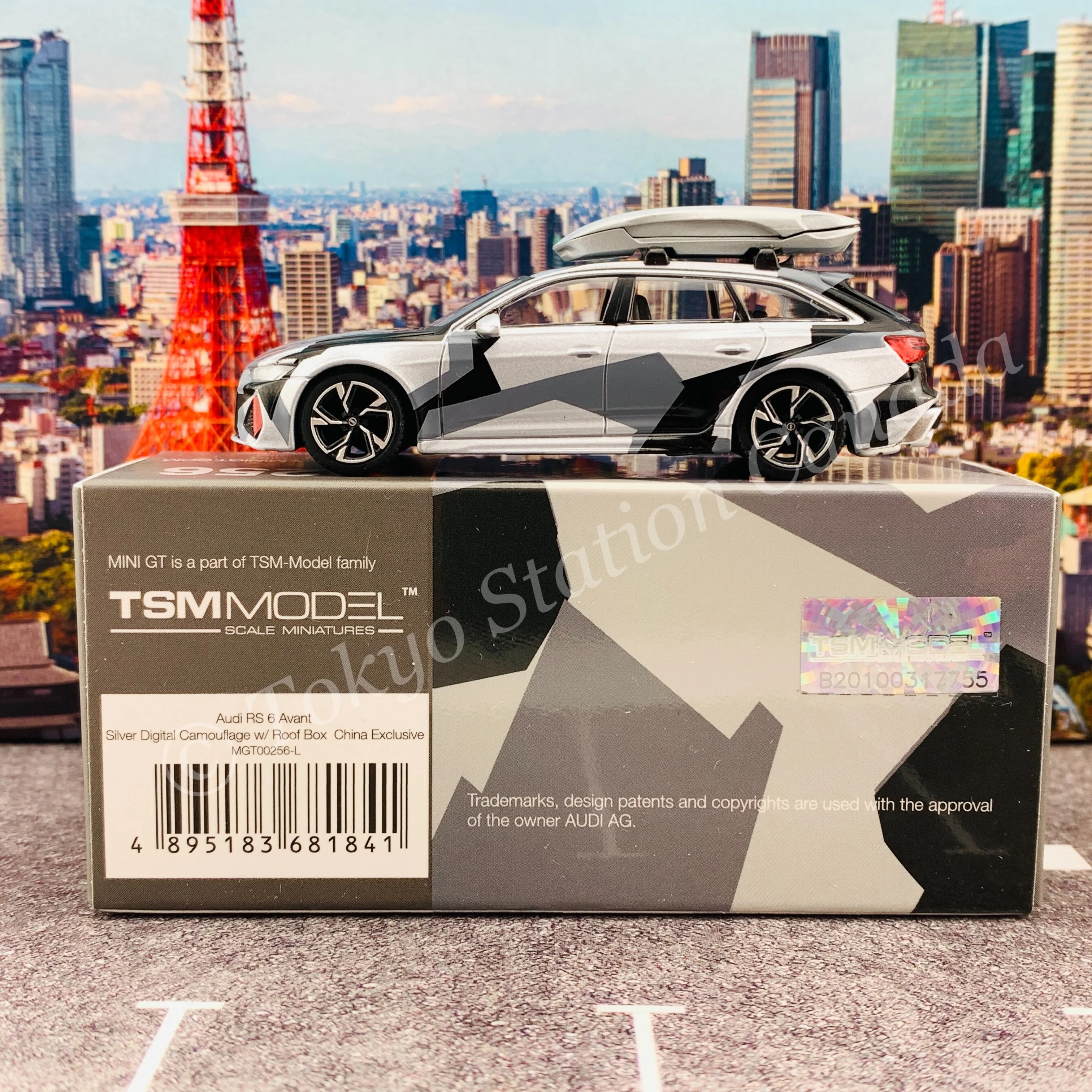 MINI GT 1/64 Audi RS 6 Avant  Silver Digital Camouflage w/ Roof Box CLDC Edition LHD MGT00256-L - Image 3
