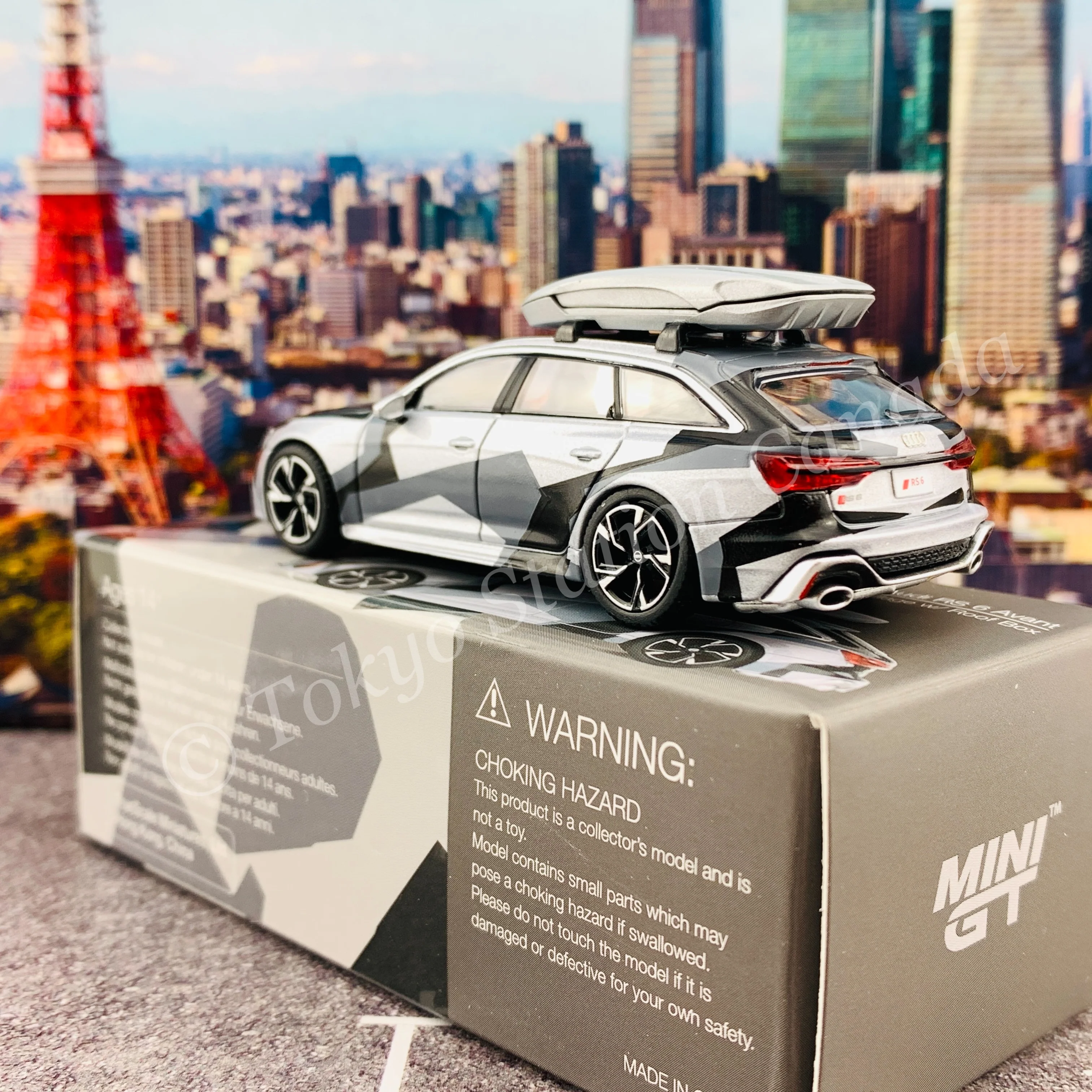 MINI GT 1/64 Audi RS 6 Avant  Silver Digital Camouflage w/ Roof Box CLDC Edition LHD MGT00256-L - Image 4