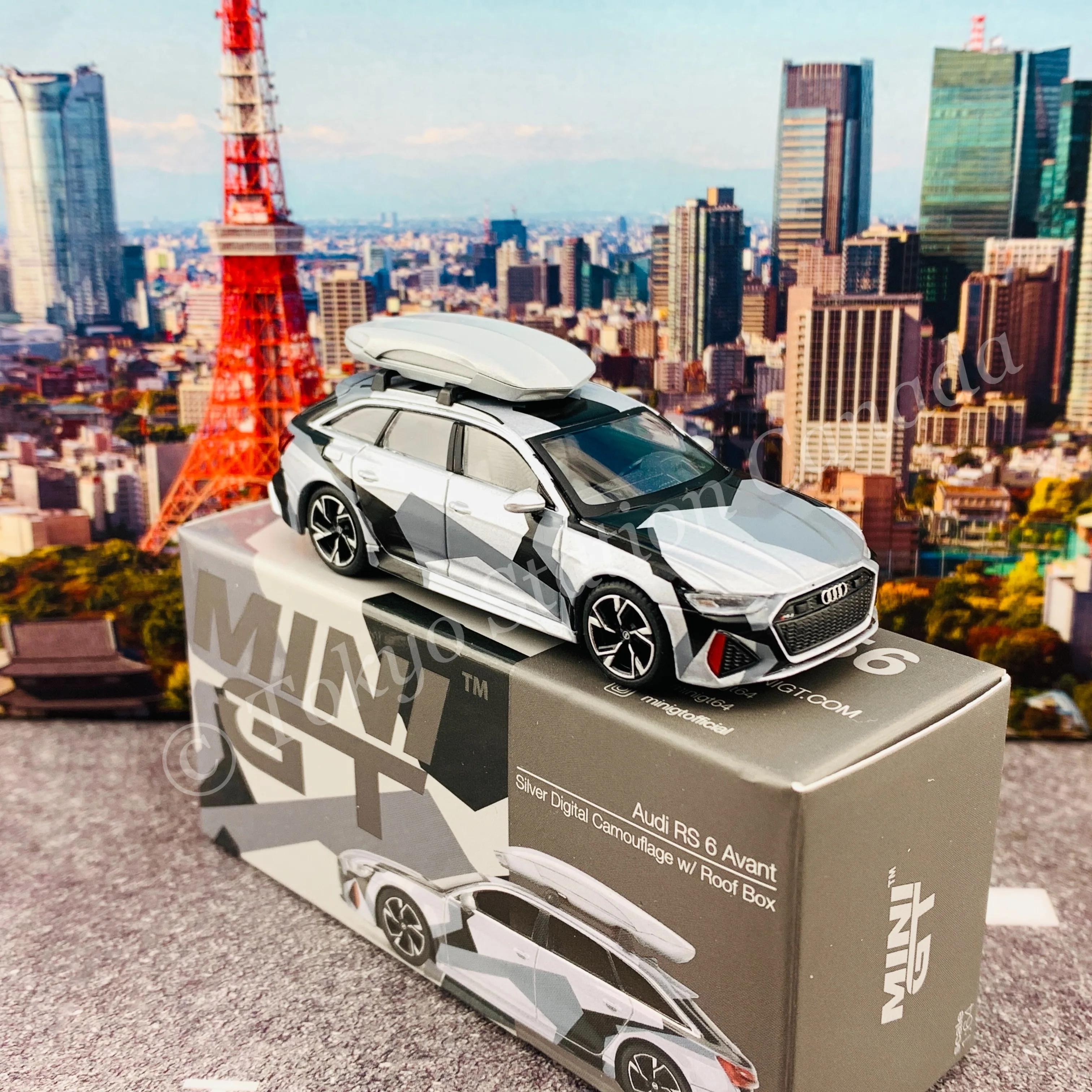 MINI GT 1/64 Audi RS 6 Avant  Silver Digital Camouflage w/ Roof Box CLDC Edition LHD MGT00256-L - Image 5