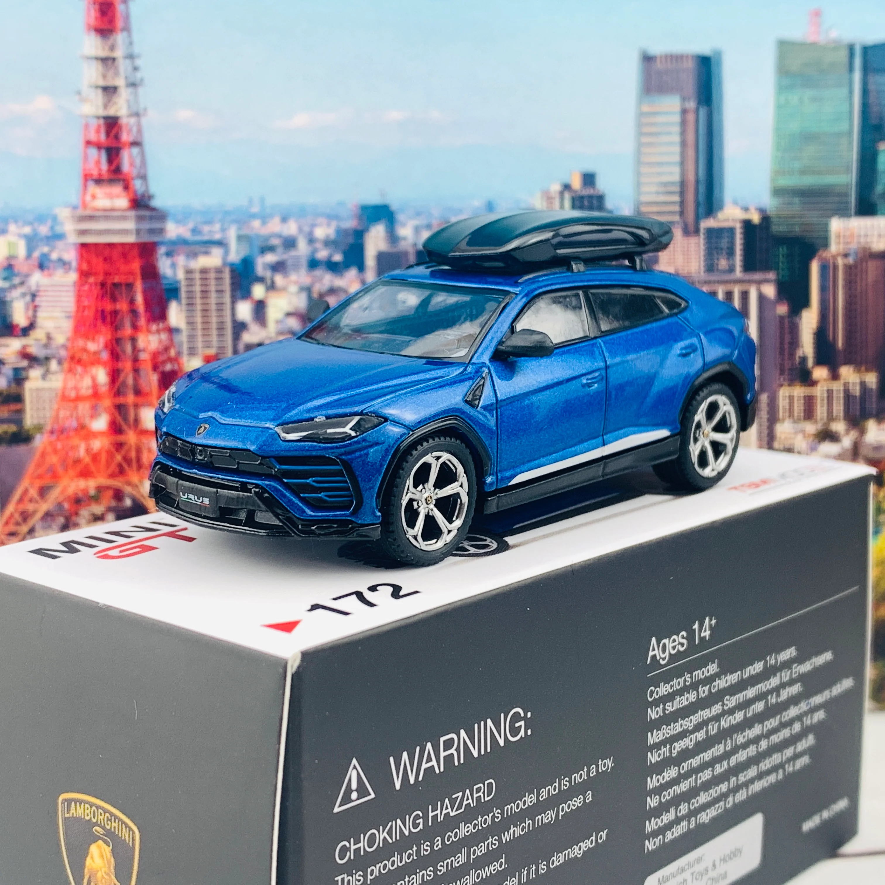 MINI GT 1/64 Lamborghini Urus Blu Eleos w/ Roof Box LHD MGT00172-L - Image 2