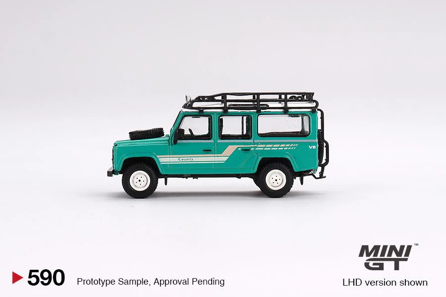 MINI GT 1/64 Land Rover Defender 110 1985 Country Station Wagon Trident Green LHD MGT00590-L - Image 2