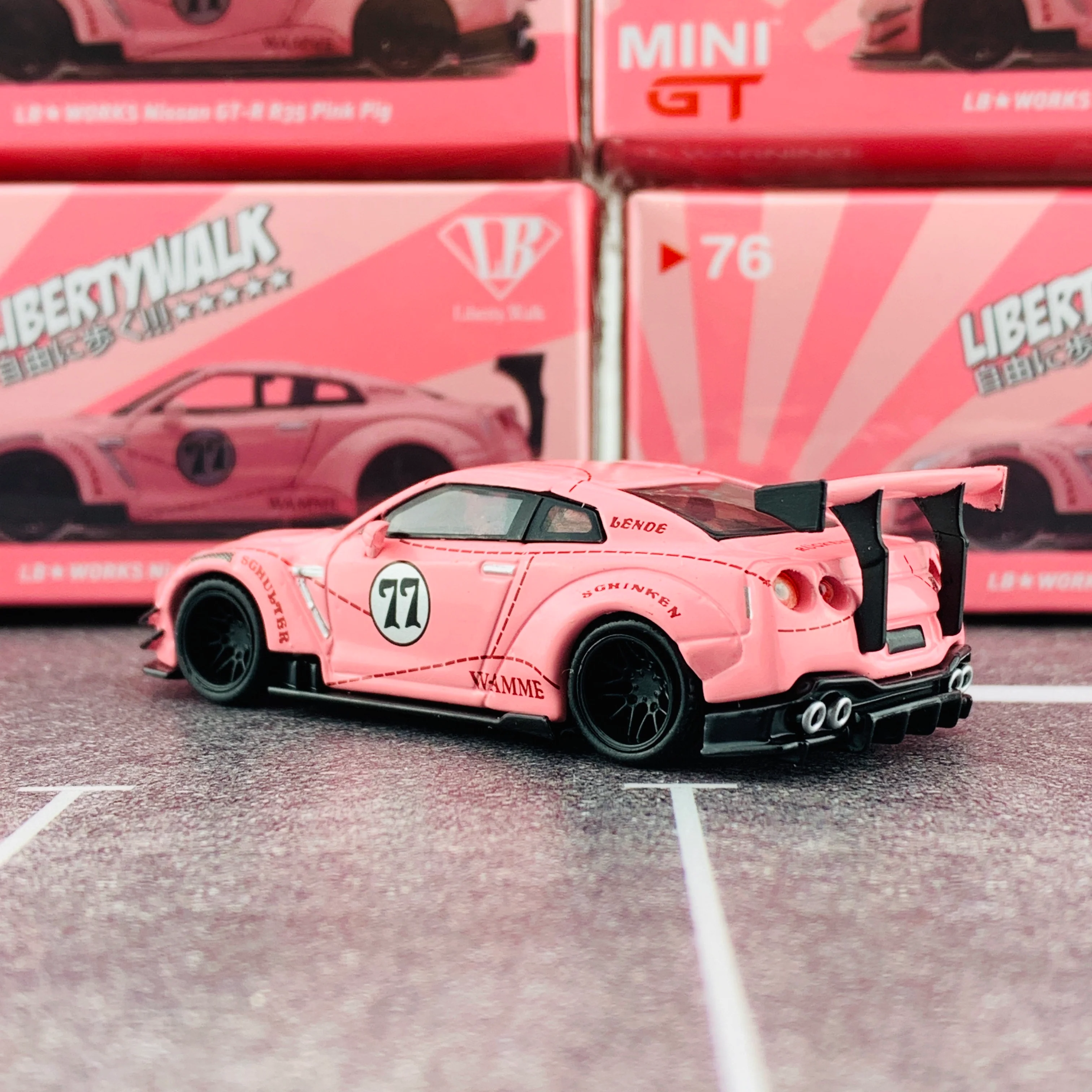 MINI GT 1/64 LB★Works Nissan GT-R (R35) Type 2, Rear Wing ver 3 Pink Pig RHD MGT00076-R - Image 4