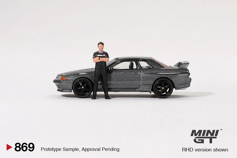 MINI GT 1/64 Nissan Skyline GT-R (R32) Nismo Gunmetal w/ Matsuda Figure (Tsugio Matsuda Collection) MGT00869-R - Image 3